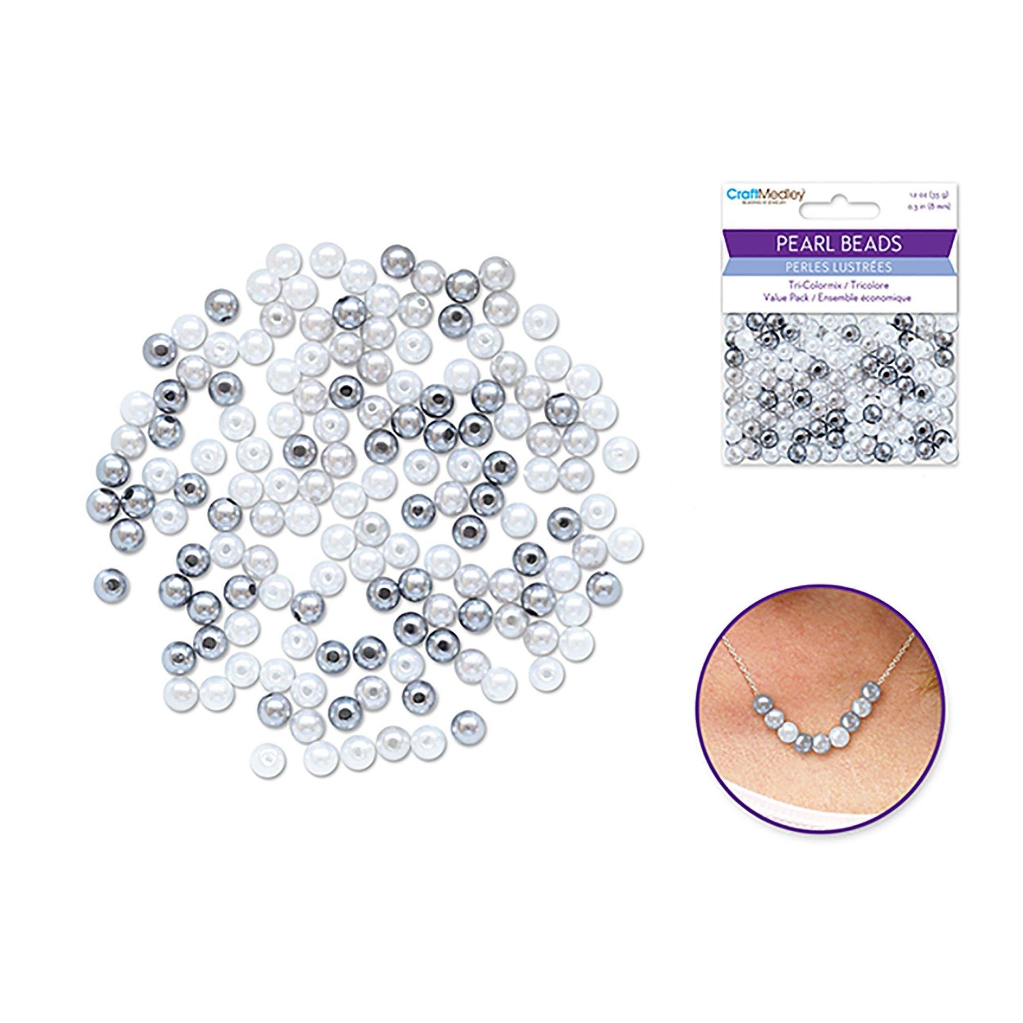 Smoke Pearl Beads : 8Mm Gloss Tri-Colormix 35Gms - Dollar Max Dépôt
