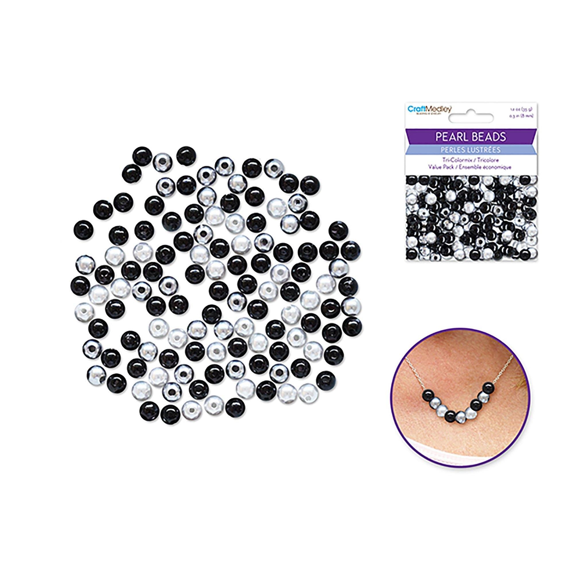 Black Pearl Beads : 8Mm Gloss Tri-Colormix 35Gms - Dollar Max Dépôt