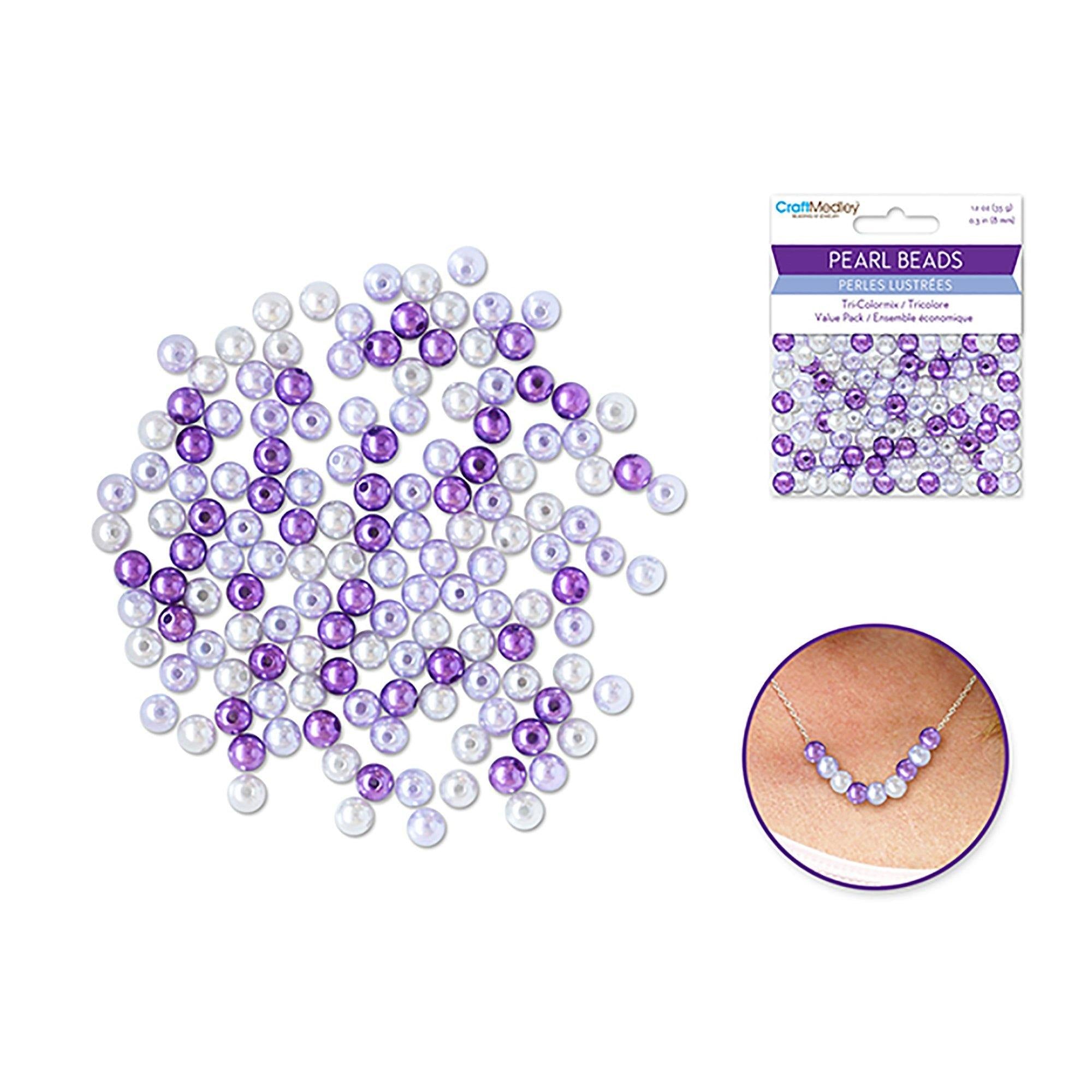 Purple Pearl Beads : 8Mm Gloss Tri-Colormix 35Gms - Dollar Max Dépôt