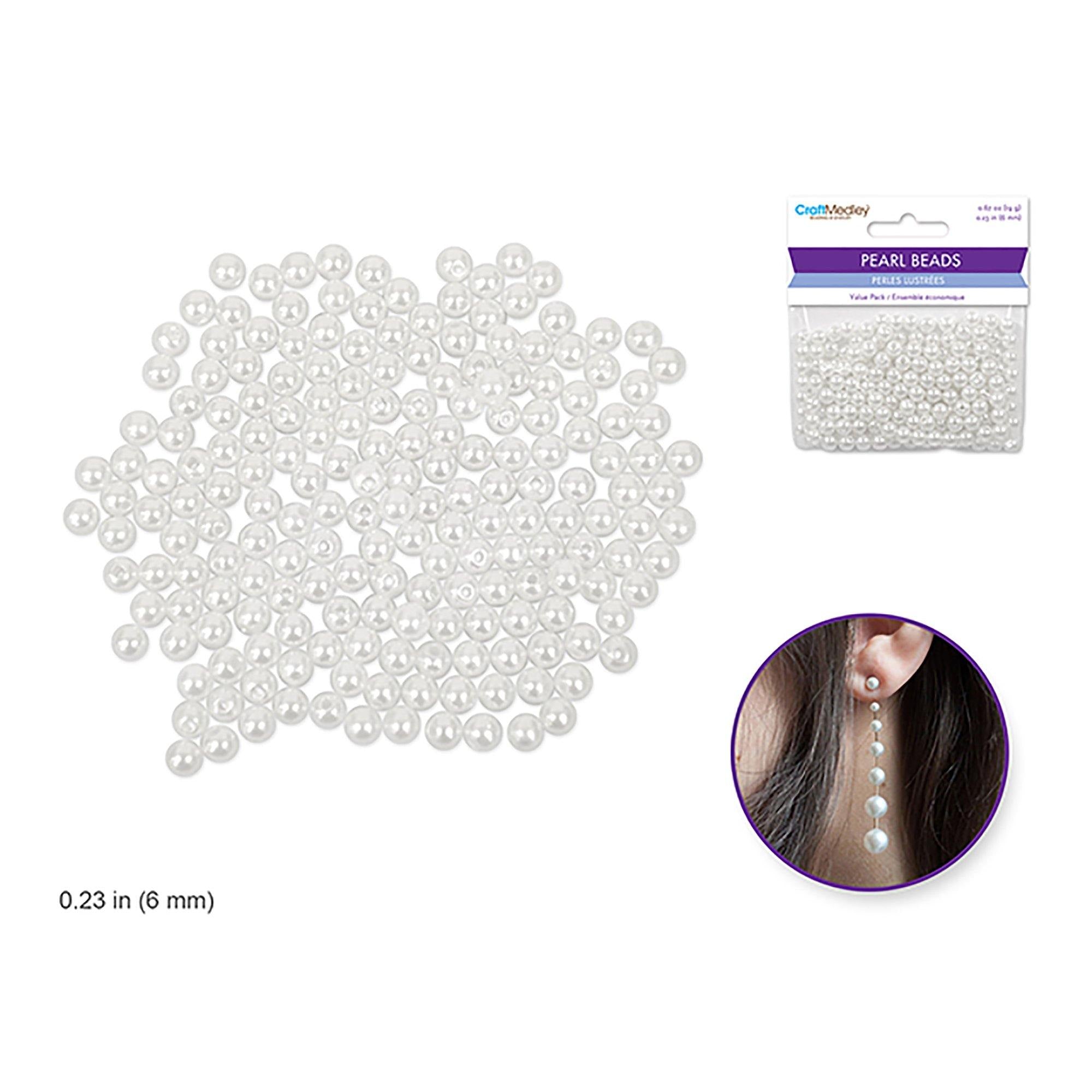 6Mm~ 185Pc Pearl Beads : Acrylic Sleek White Value-Pack - Dollar Max Dépôt