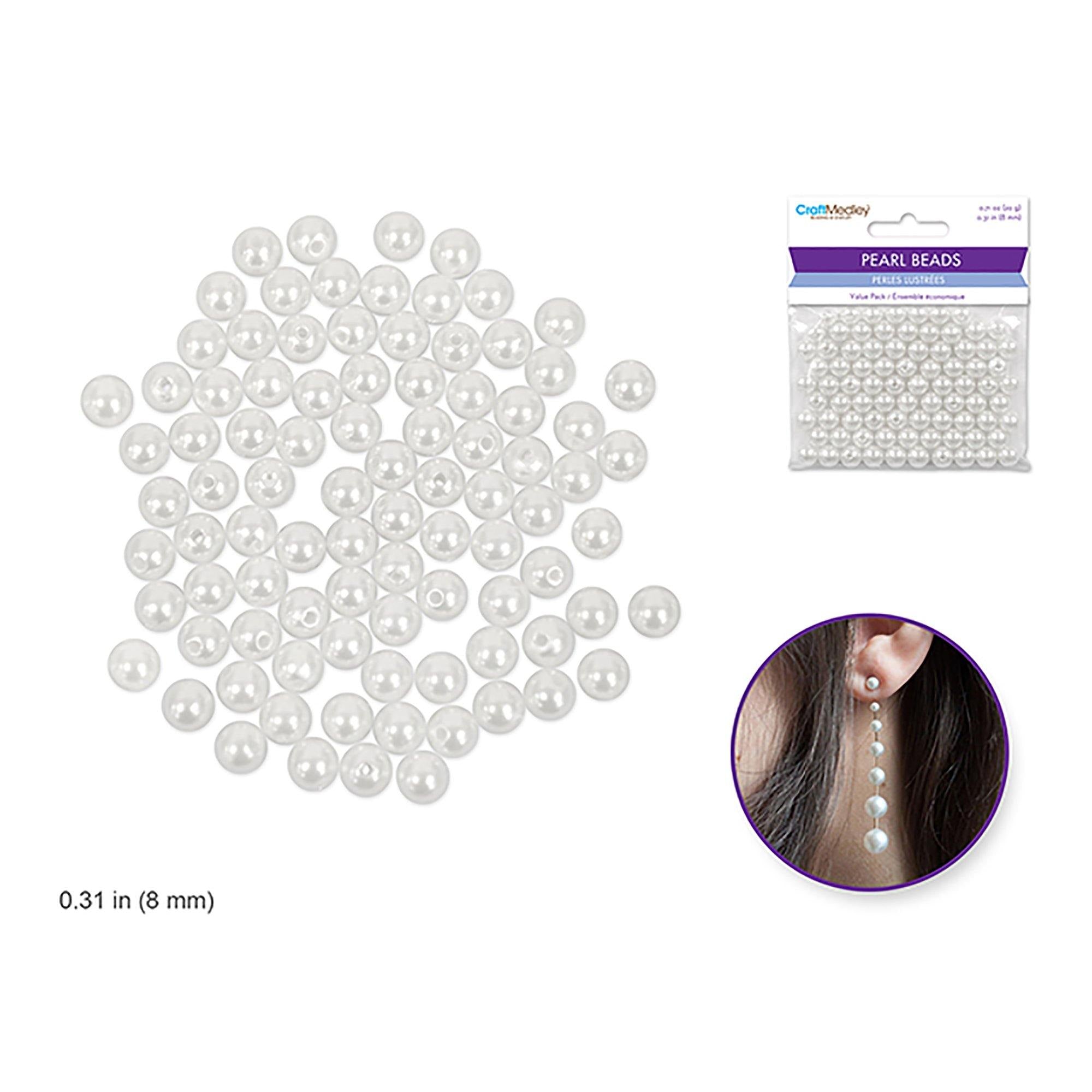 8Mm~ 80Pc Pearl Beads : Acrylic Sleek White Value-Pack - Dollar Max Dépôt
