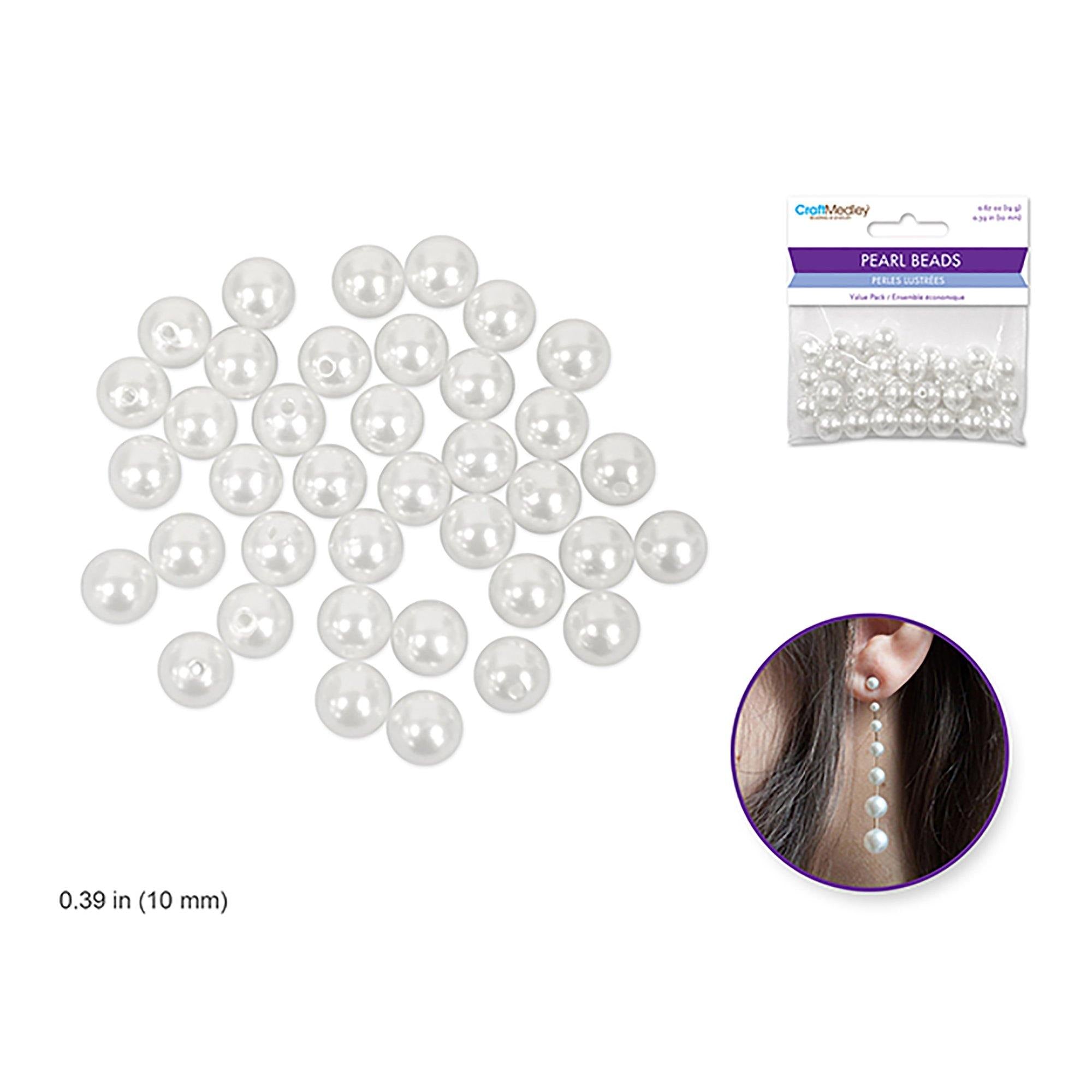 10Mm~ 40Pc Pearl Beads : Acrylic Sleek White Value-Pack - Dollar Max Dépôt