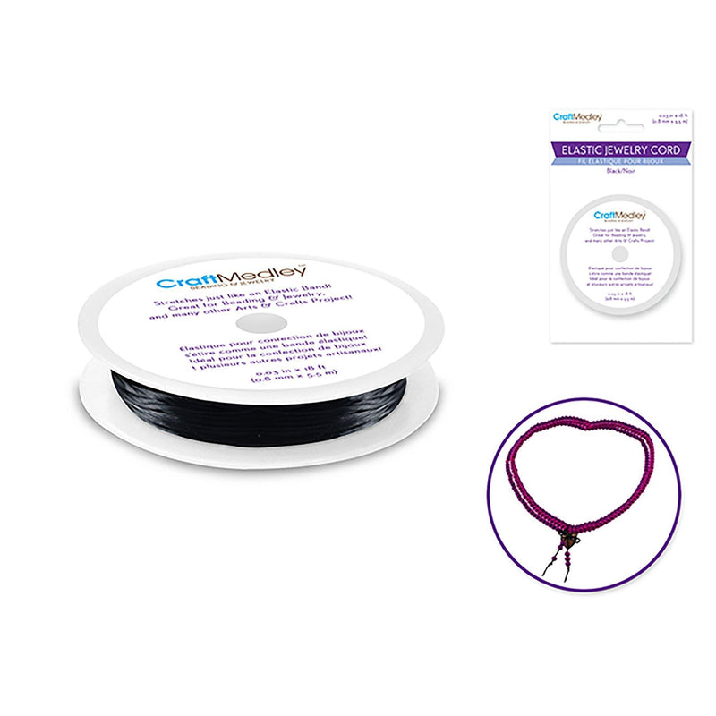 Black Jewelry/Craft Cord: 18Ft Elastic Cord 0.8Mmx5.5M - Dollar Max Dépôt