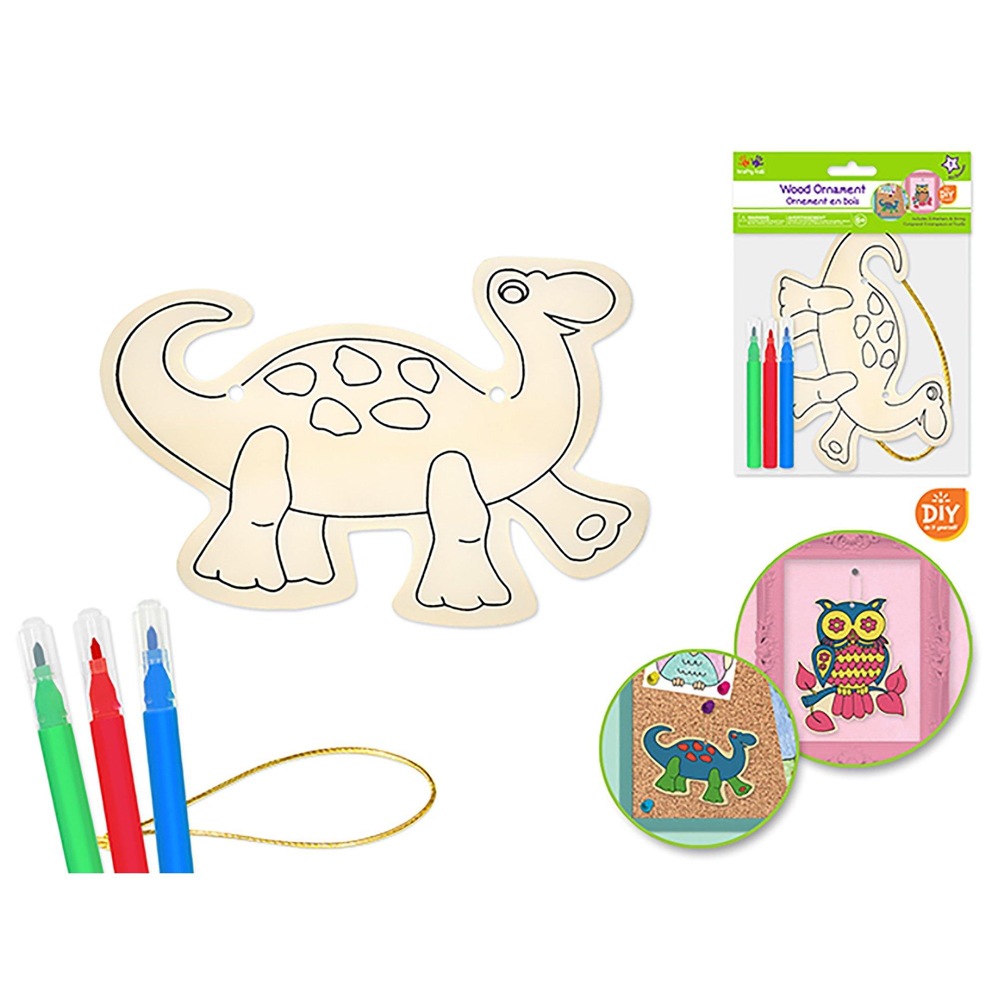 Dinosaur Krafty Kids Kit: Diy Wood Ornament Kit W/3 Mini Felt Markers - Dollar Max Dépôt