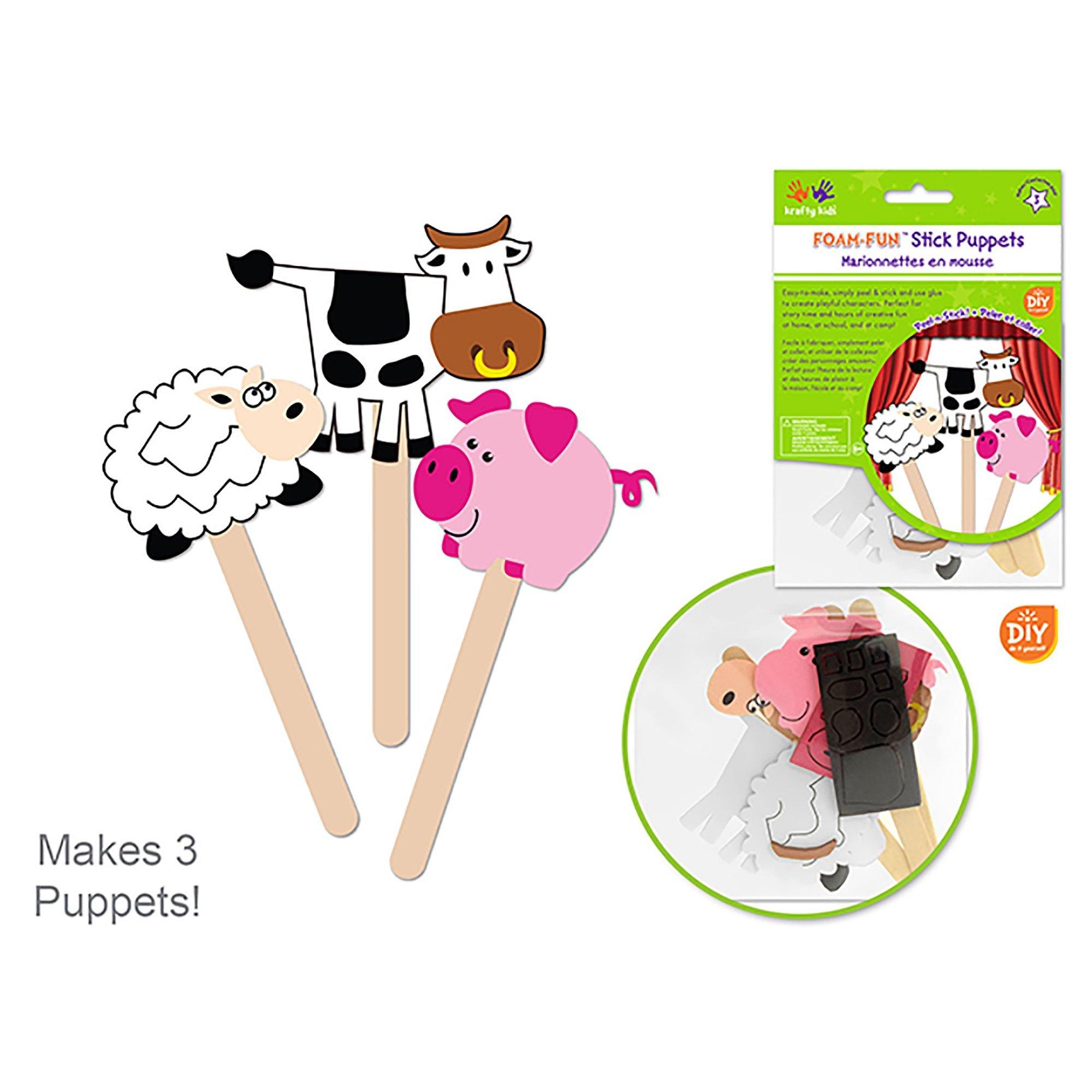 Barnyard Pals Krafty Kids Kit: Diy Foam Character Stick Puppets X3 - Dollar Max Dépôt