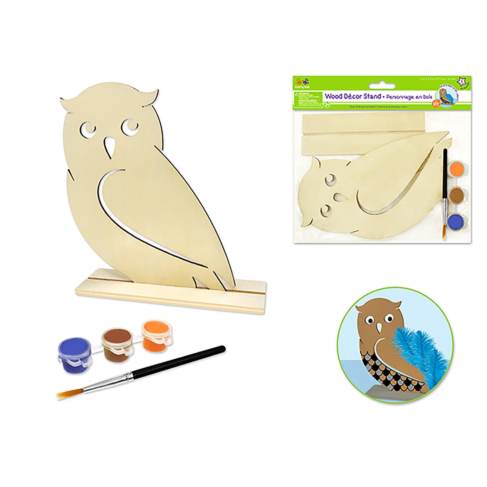Owl Krafty Kids Kit: 18X15Cm Diy Wood Stand-Ups W/3 Paint Pots+Brush - Dollar Max Dépôt