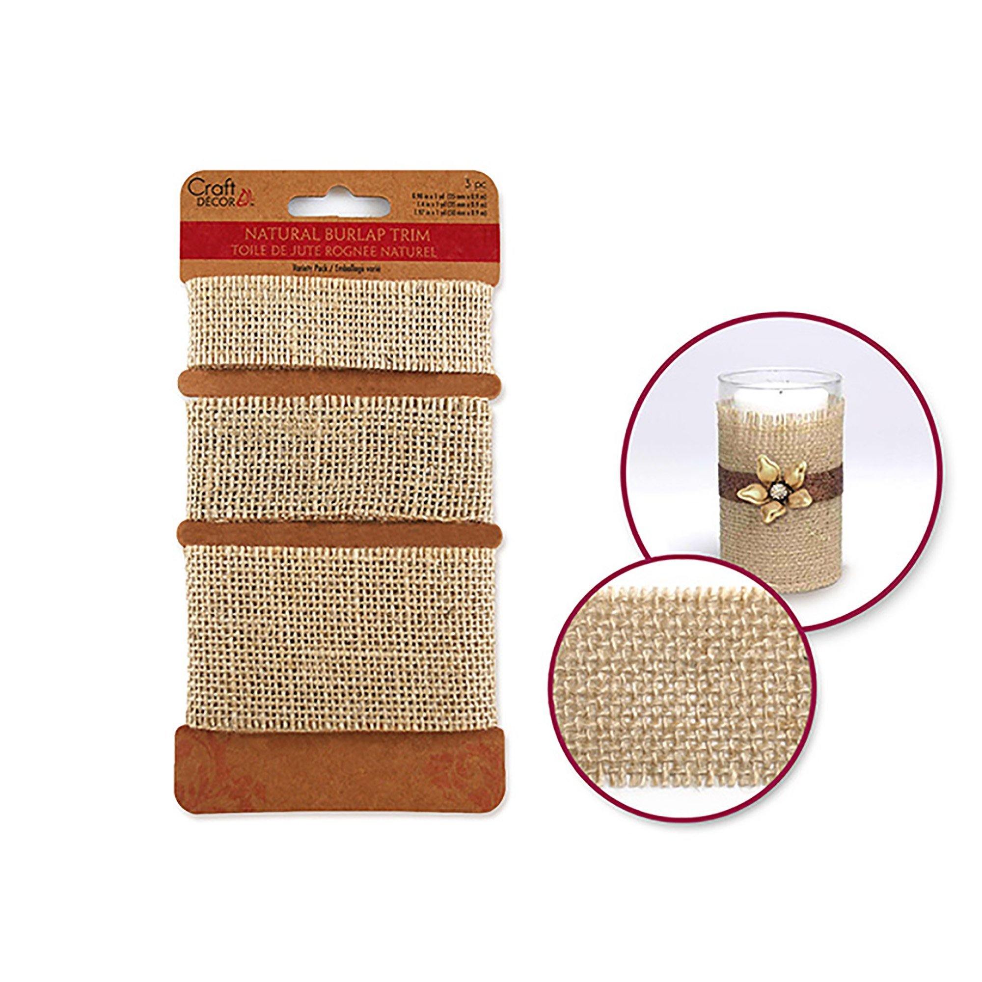 Craft D≈Æcor Ribbons: Natural Burlap Trim Variety Pack 3Yds (1Yd X 3) - Dollar Max Dépôt
