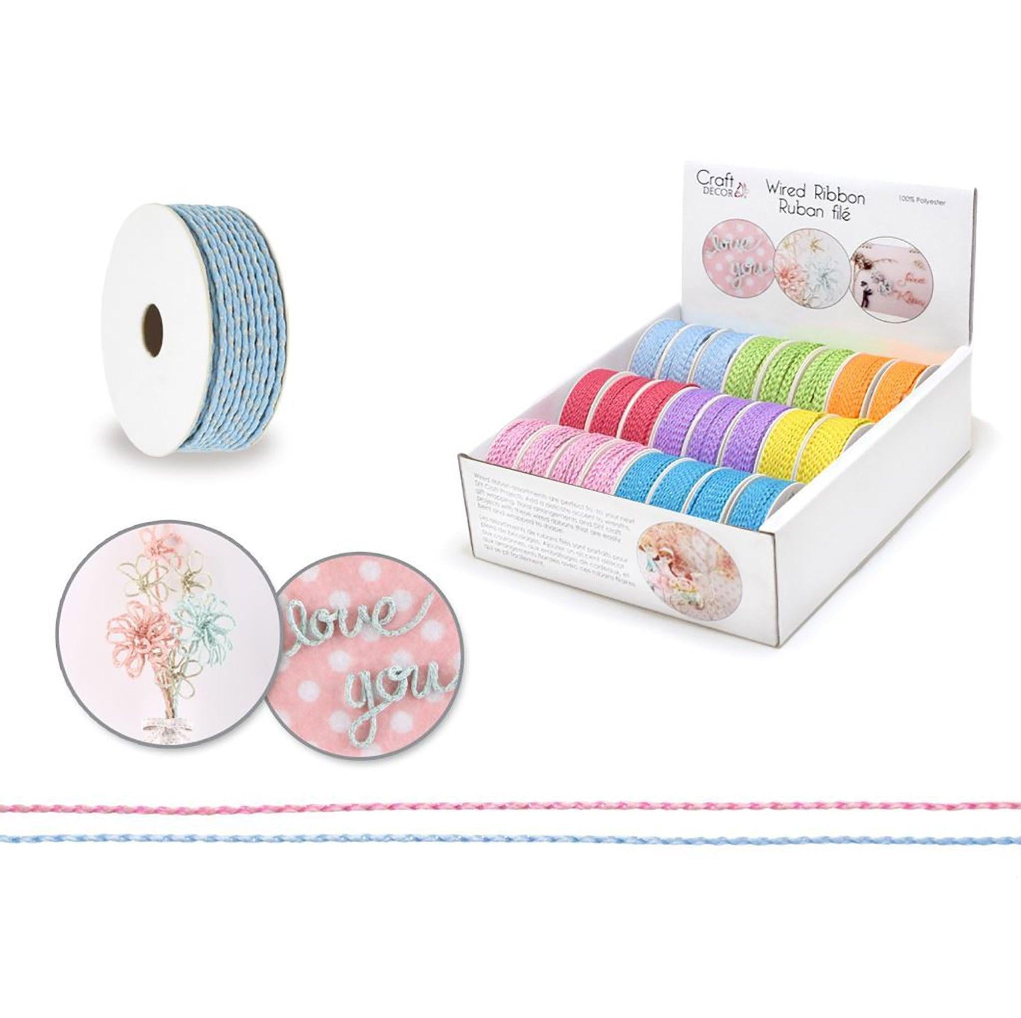 Craft Décor Ribbons & Trims: 2mm Wired Ribbon 3yrd Rolls x24 Asst B) Jewel - Dollar Max Depot