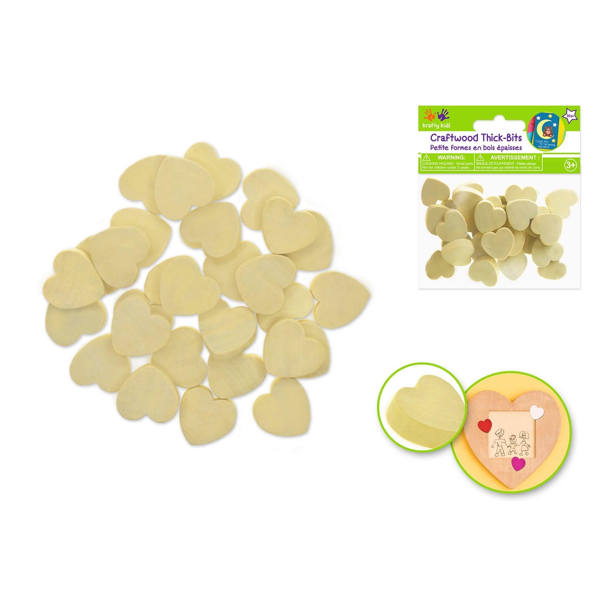 Craftwood Wooden Thick-Bits 30pc 6mm Hearts Natural - Dollar Max Depot