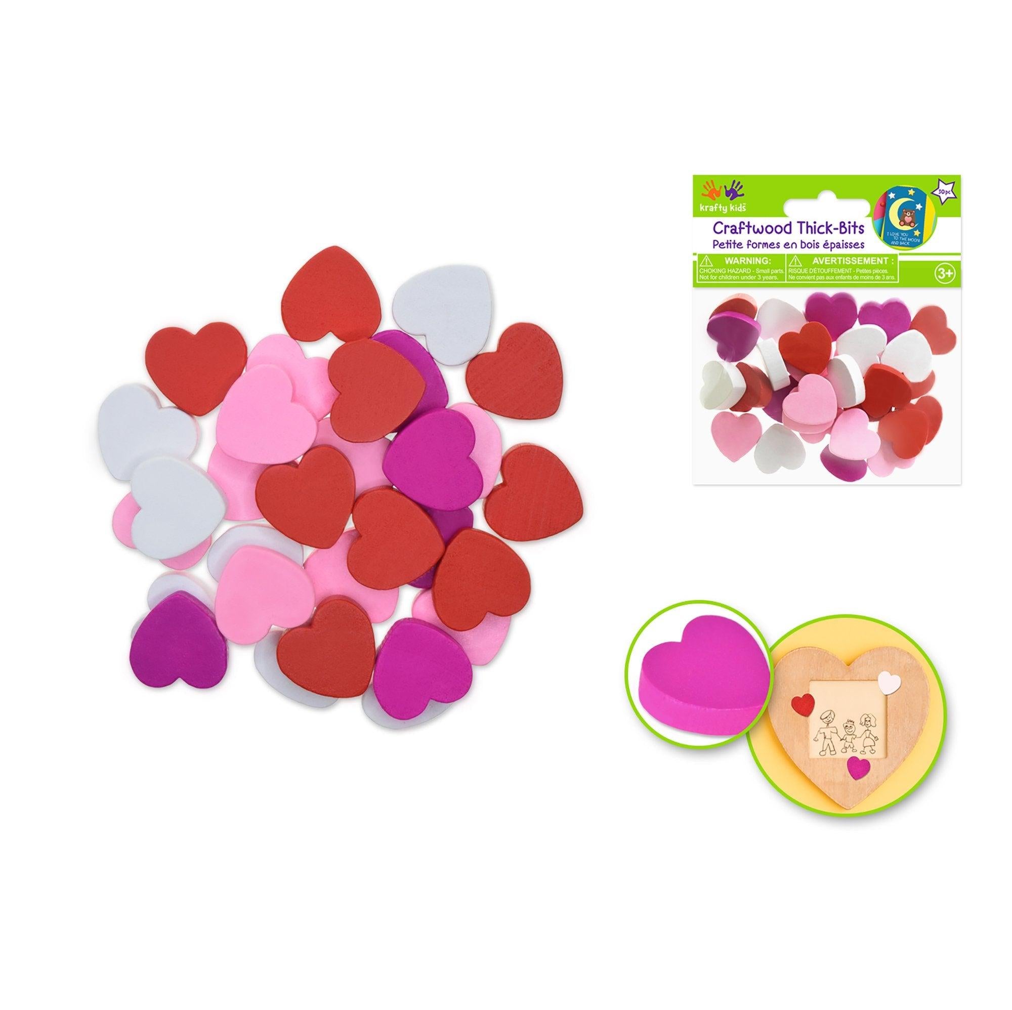 Craftwood Wooden Thick-Bits 30pc 6mm Hearts Multi - Dollar Max Depot