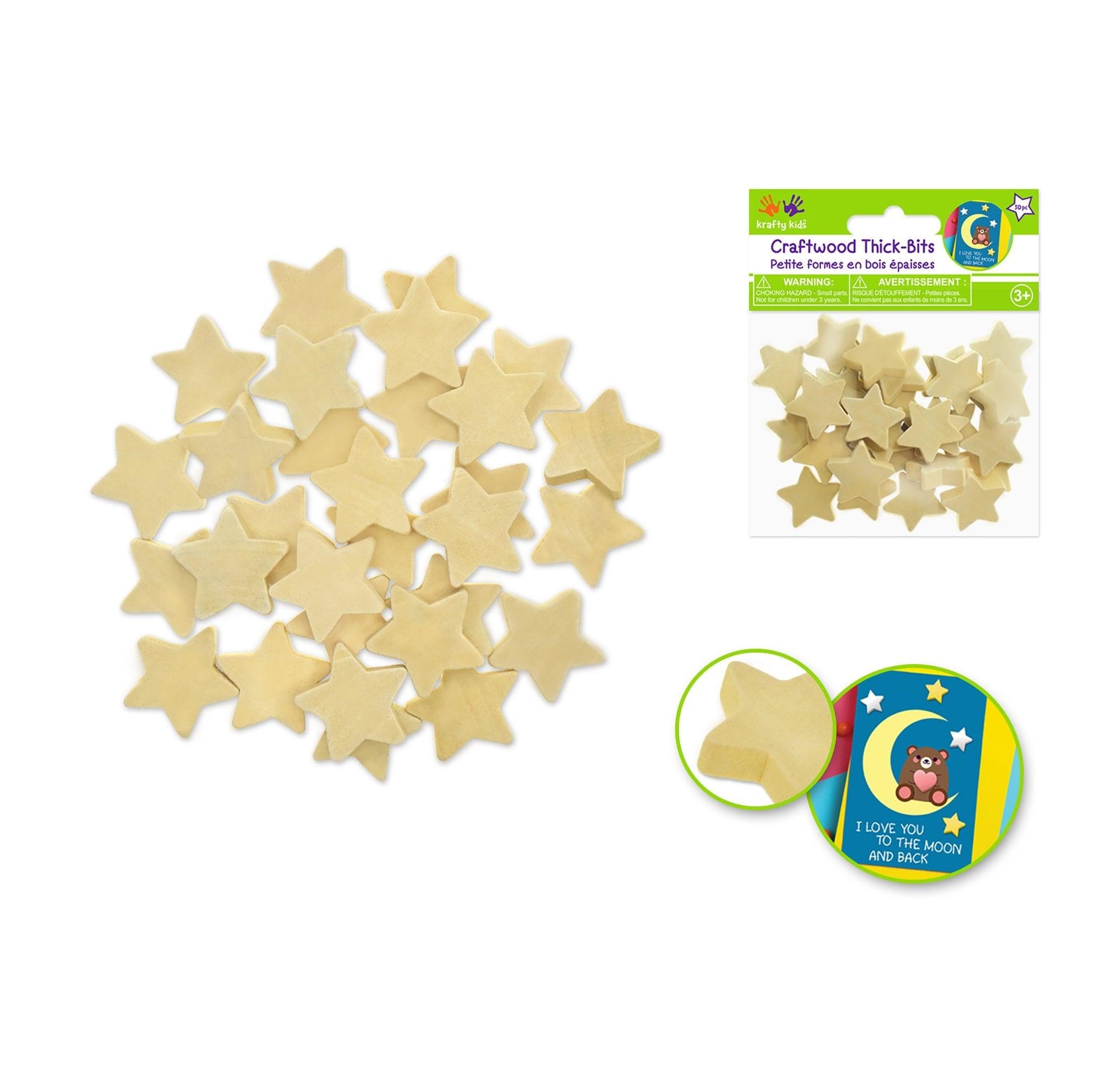 Craftwood Wooden Thick-Bits 30pc 6mm Stars Natural - Dollar Max Depot