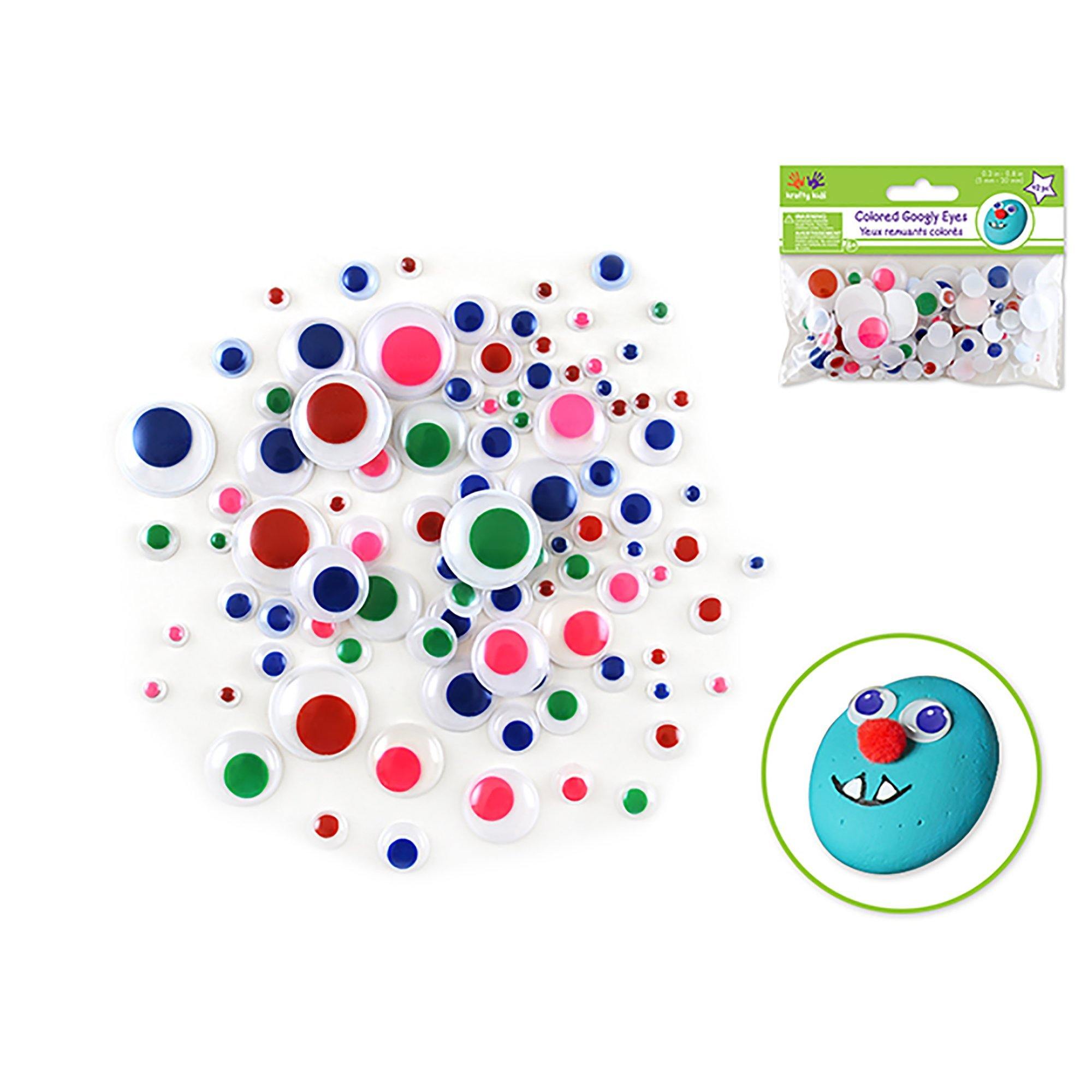 Blue/Green/Red/Pink/Yel Paste-On Googly Eyes: Round 5Mm-20Mm Asst Colors 92/Pk - Dollar Max Dépôt