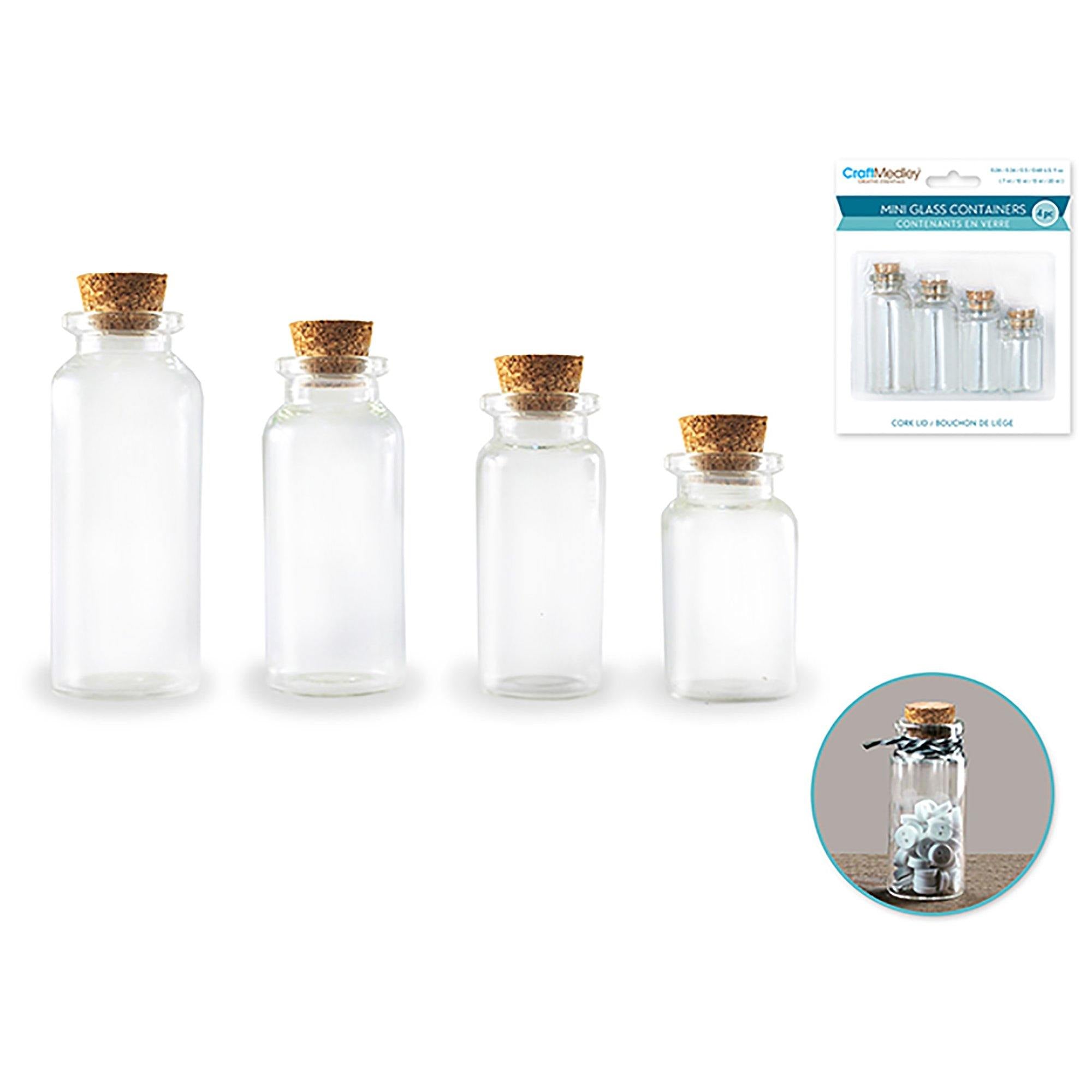 Glass Bottles: Mini Containers W/Cork Lid X4 7Ml/10Ml/15Ml/20Ml - Dollar Max Dépôt