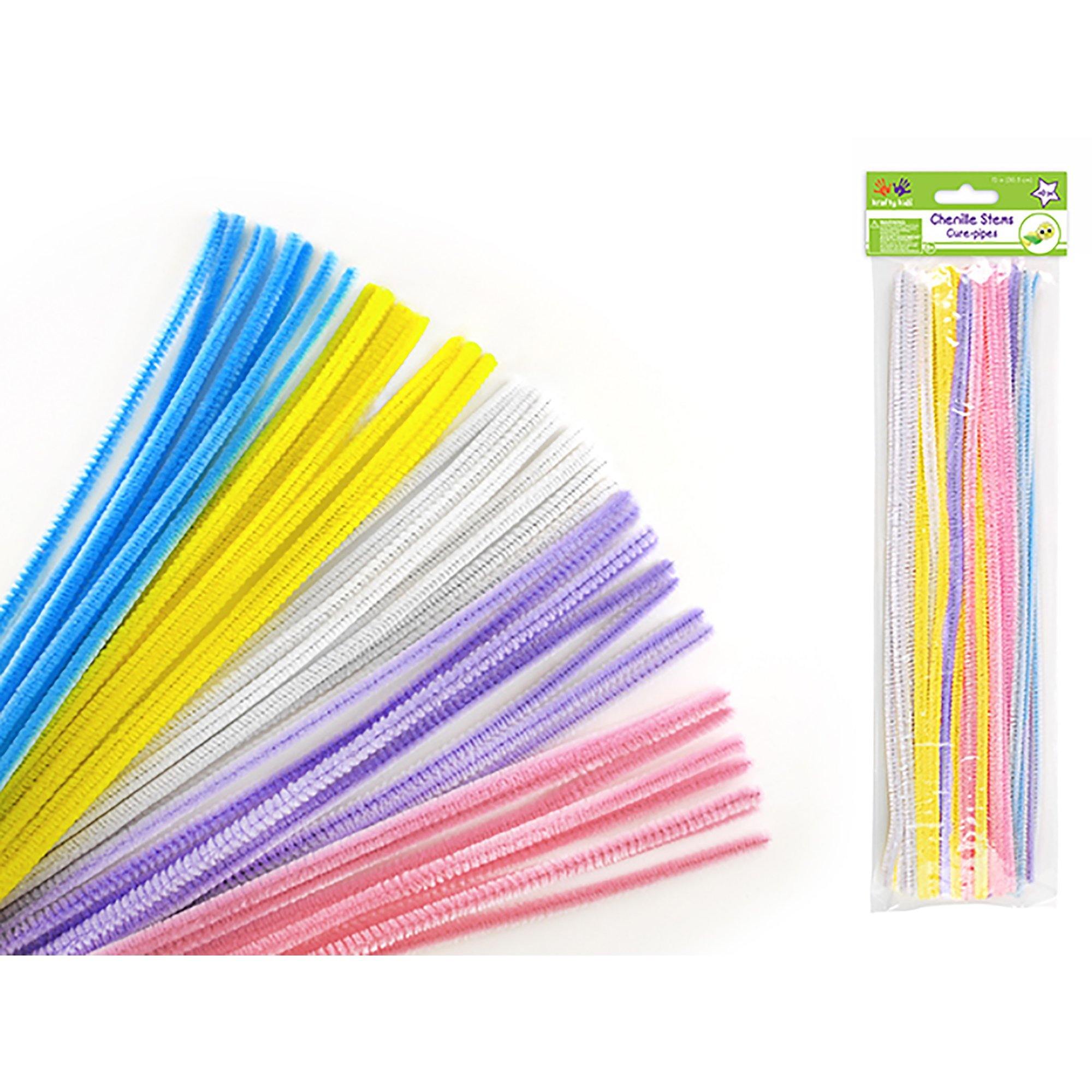 Pastel Mix Chenille Stems: 6Mmx30Cm 40/Pk Pipe Cleaners - Dollar Max Dépôt