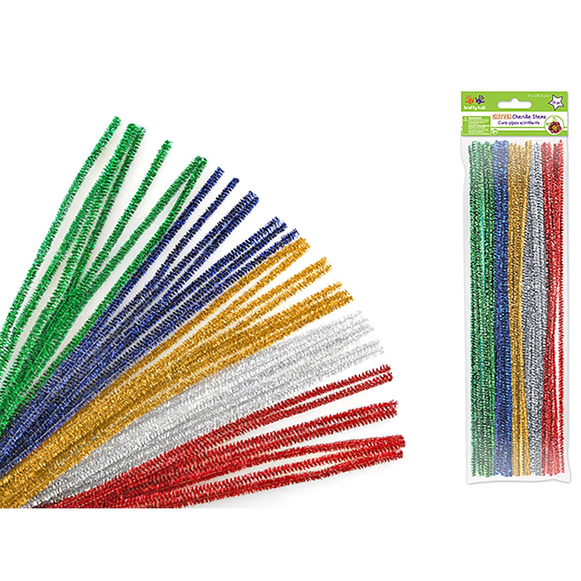 Multi Mix Tinsel Chenille Stems: 6Mmx30Cm 35/Pk Glitter Pipe Cleaners - Dollar Max Dépôt