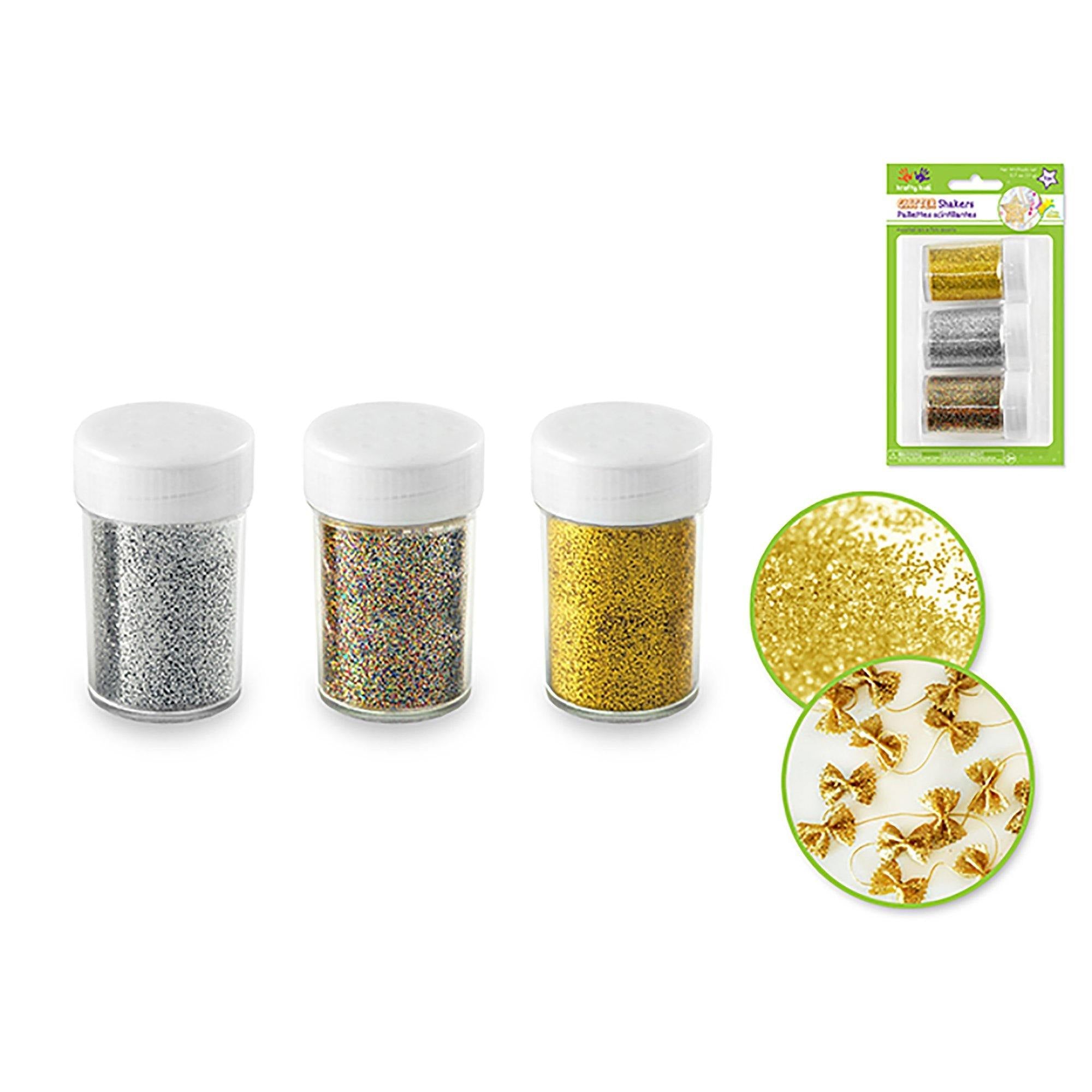 Gold/Silver/Multi Twinkle Town: 21G Glitter Shaker Jars 3X7G Asst W/Screw-Top - Dollar Max Dépôt