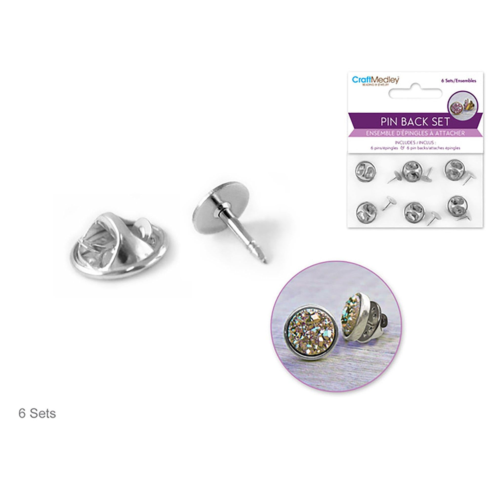 Silver Jewelry Findings: Pin Back/Pin Set 6Sets/Pk - Dollar Max Dépôt
