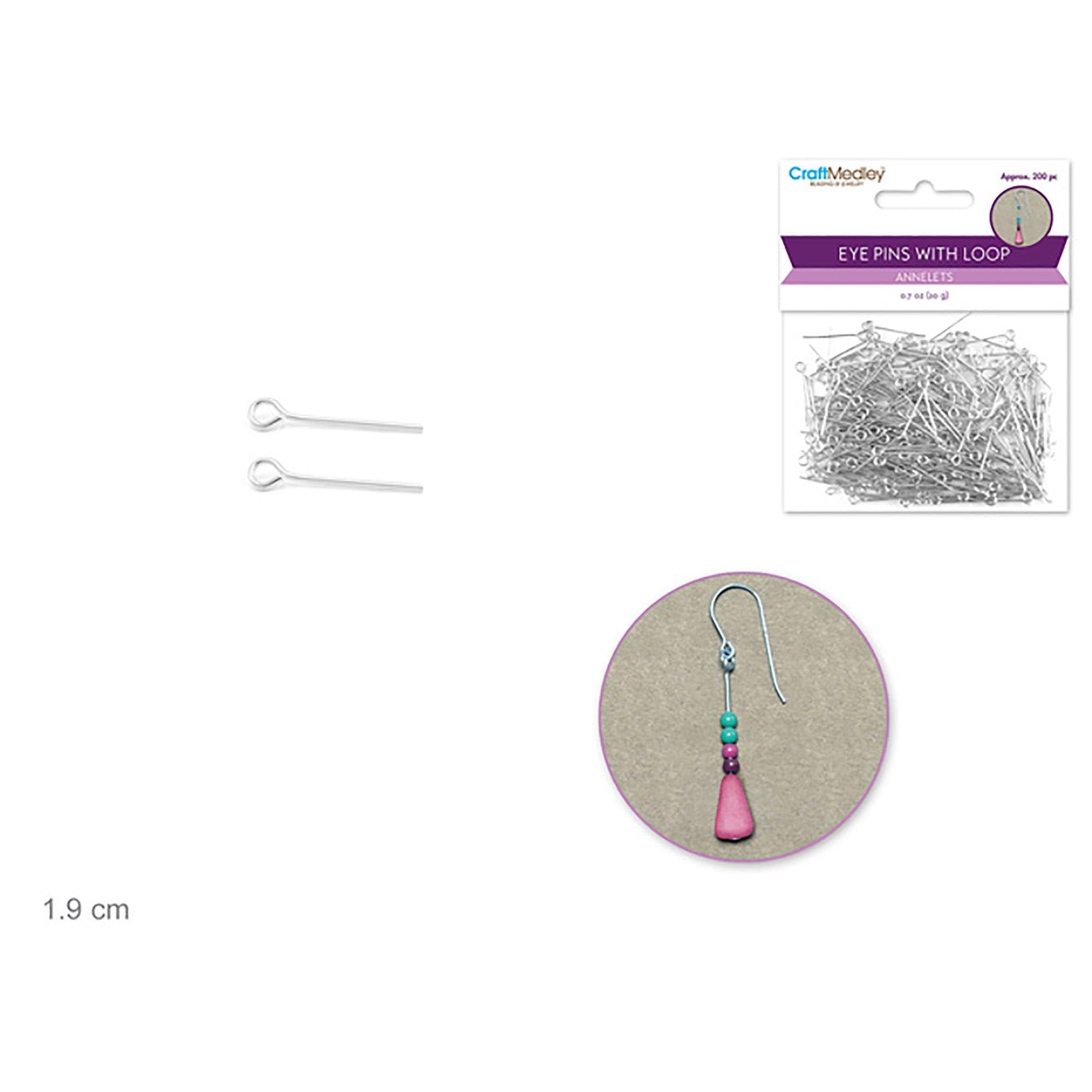 Jewelry Findings: 3/4" Eye Pins W/Loop X200 Drops Silver - Dollar Max Dépôt