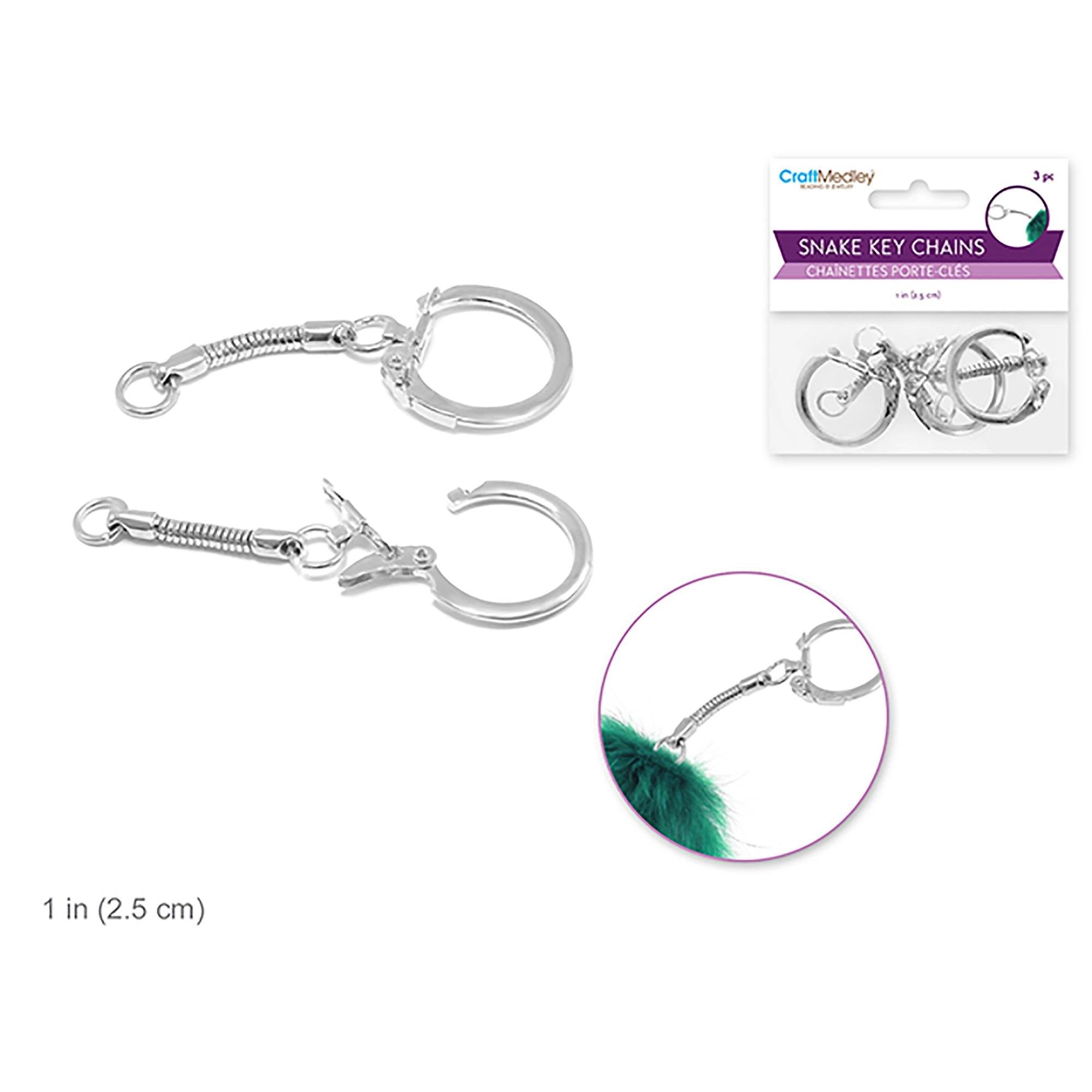 Silver Jewelry Findings: 2.5Cm Snake Key Chain 6.2Cm( X3 - Dollar Max Dépôt