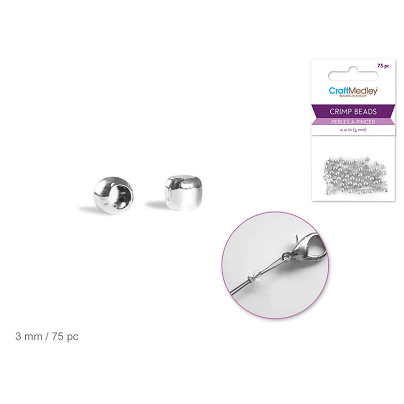Silver Plating Jewelry Findings : 3Mm Crimp Beads X75 Brass Metal - Dollar Max Dépôt