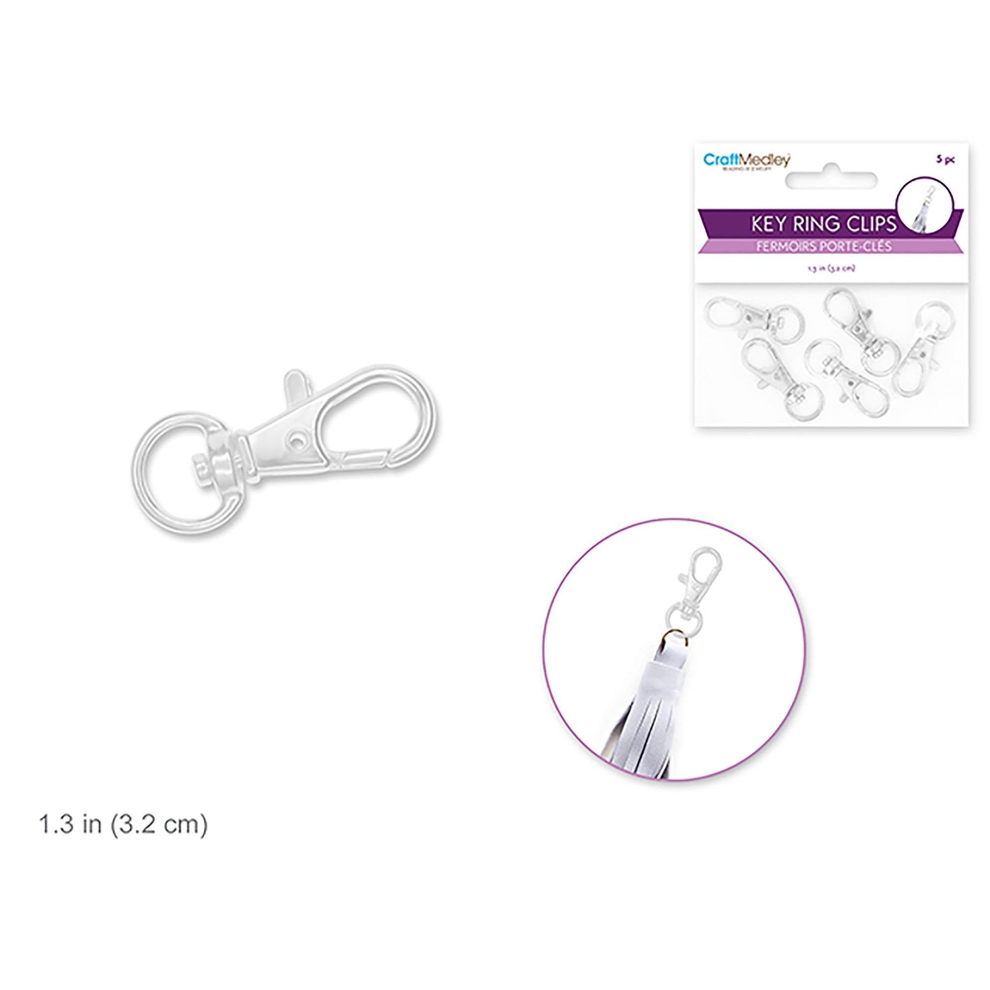 Silver Jewelry Findings: 1.25" Key Ring Clip X5 W/Swivel Ring - Dollar Max Dépôt