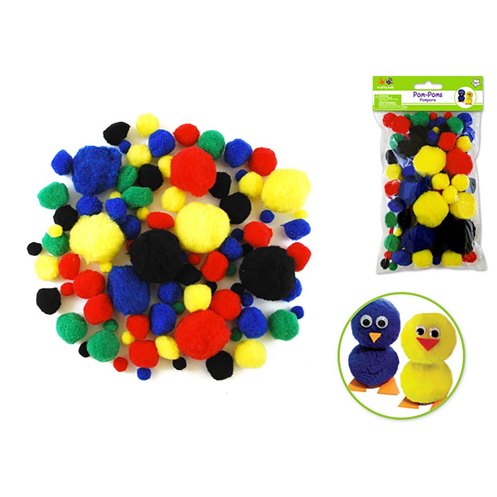 Krafty Kids: Pom-Poms Jumbo Pack X90 Primary Colors Asst - Dollar Max Dépôt