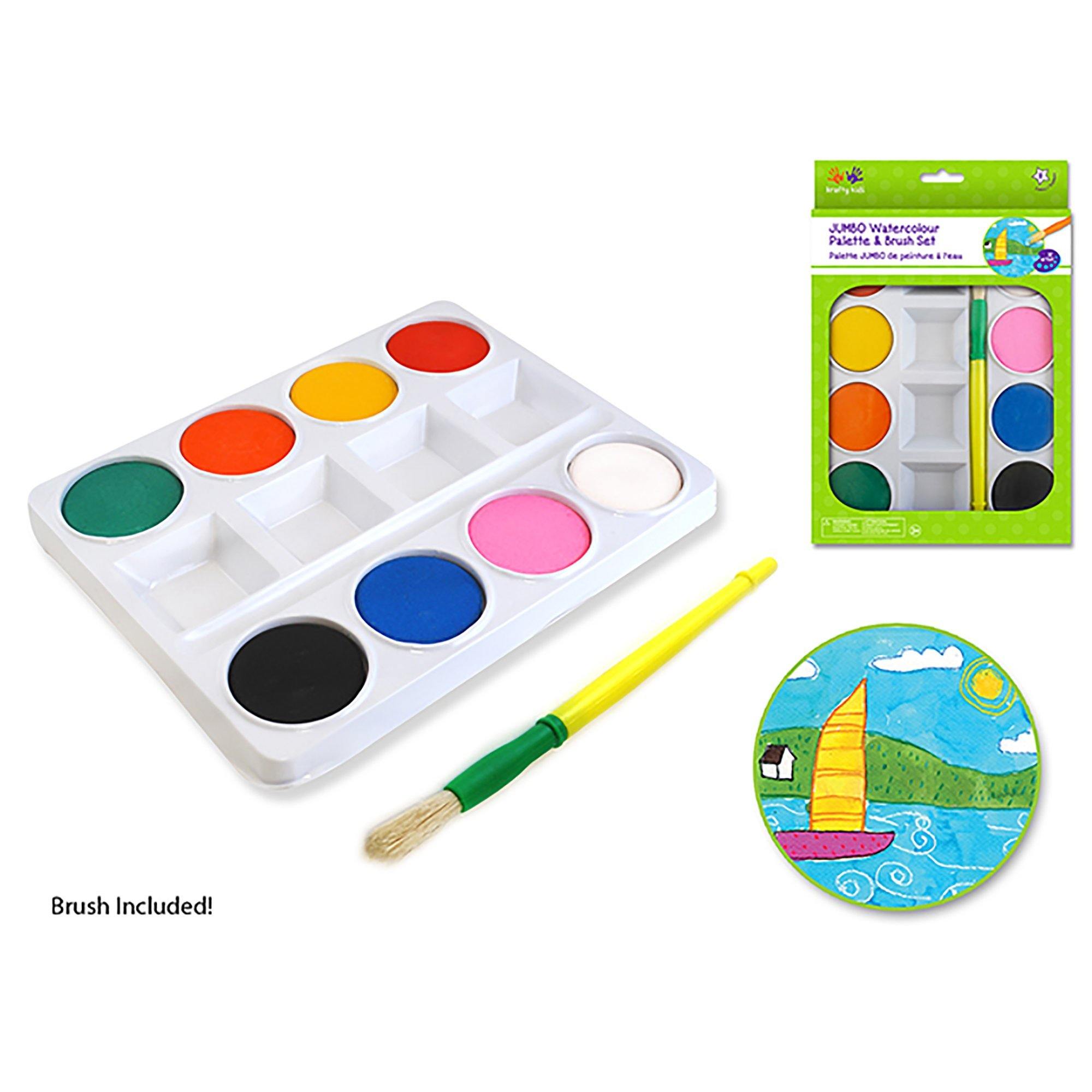 Krafty Kids: Jumbo Watercolor Paint Palette Set W/Brush - Dollar Max Dépôt