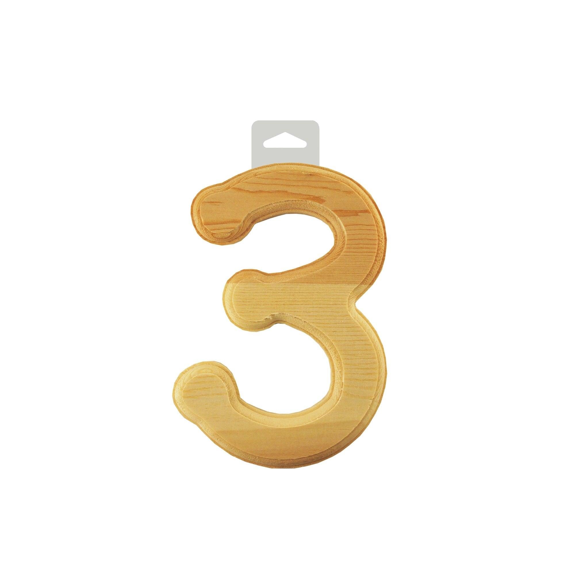 Wood Numbers 3 6in Bevel Cut Natural - Dollar Max Depot