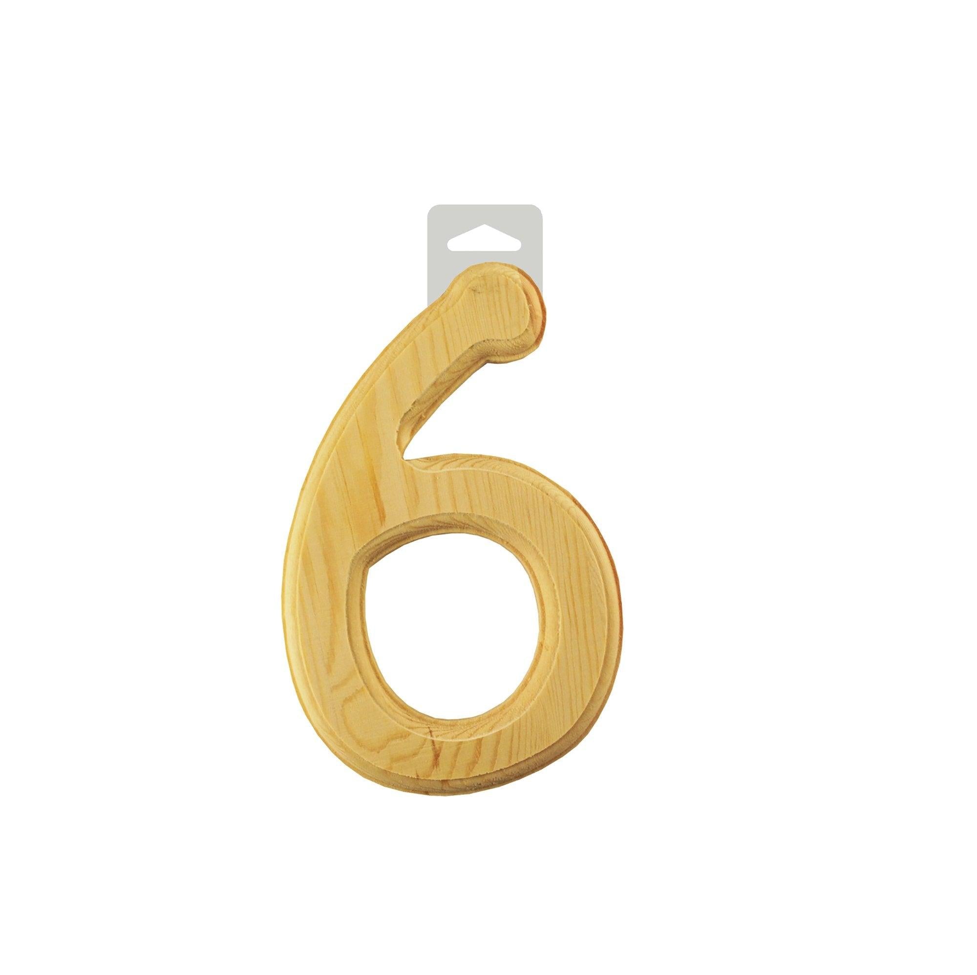 Wood Numbers 6 6in Bevel Cut Natural - Dollar Max Depot