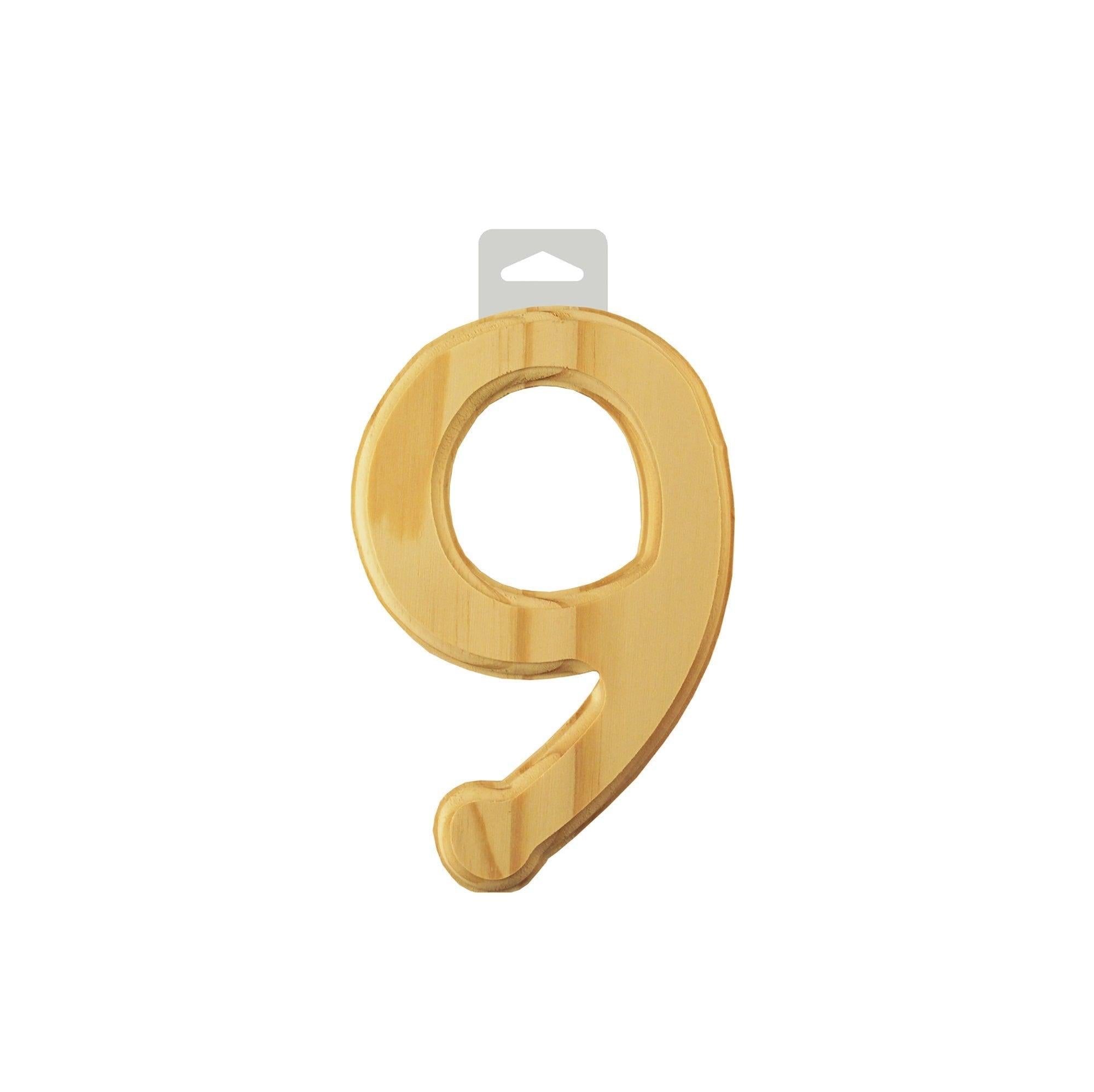 Wood Numbers 9 6in Bevel Cut Natural - Dollar Max Depot