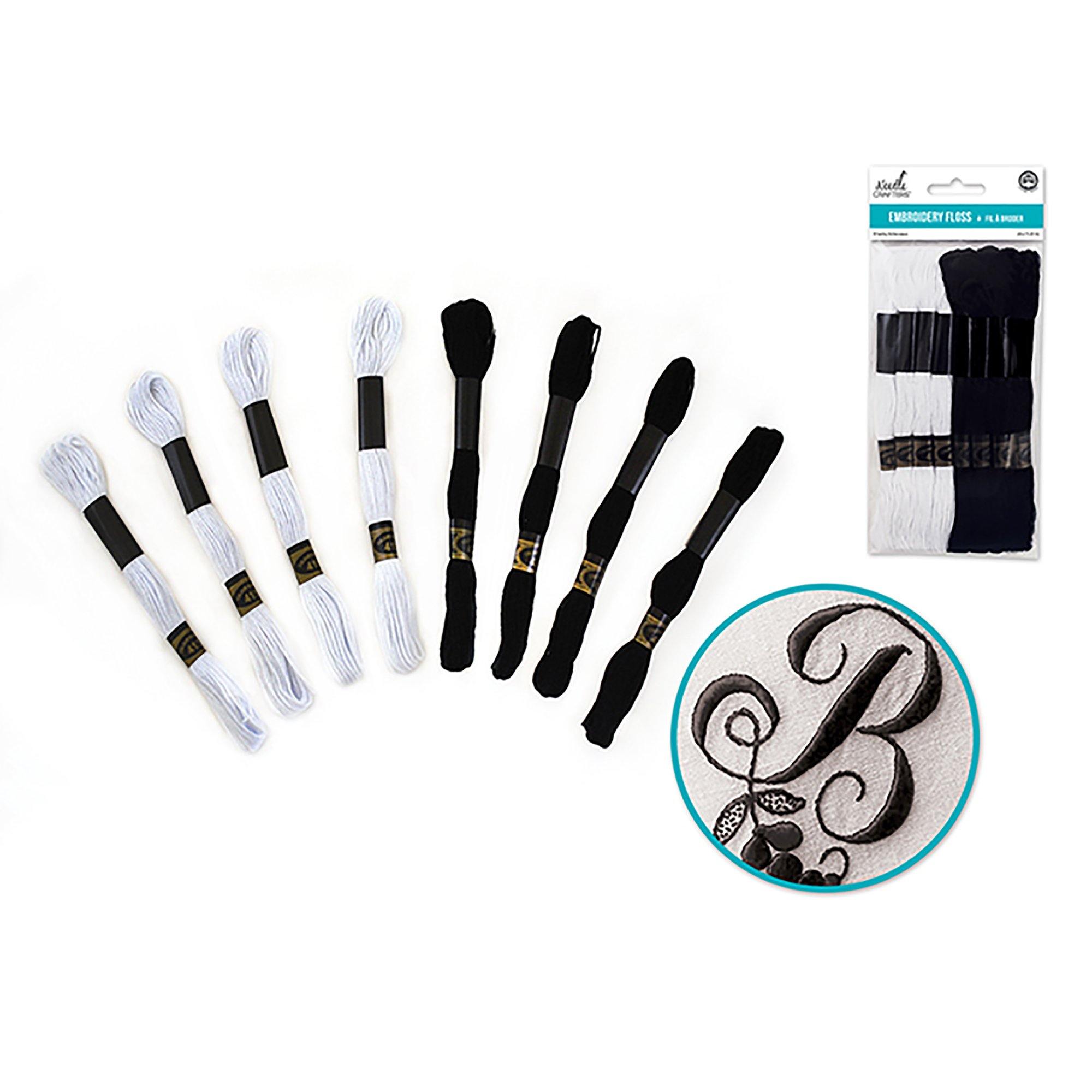 Black & White Mix Needlecrafters: 8M Cotton Embroidery Floss 8 Hanks/Pkg - Dollar Max Dépôt