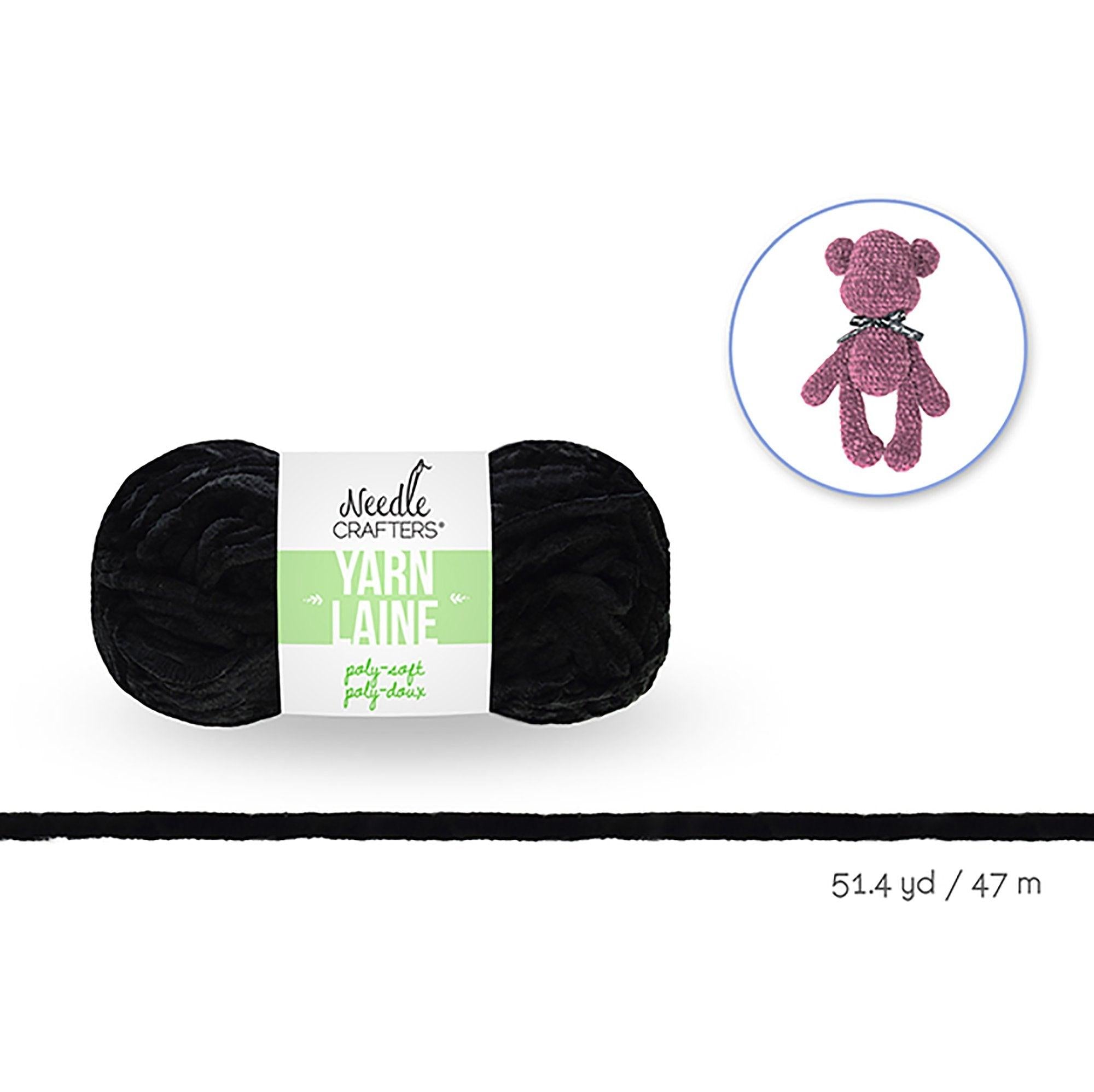 Needle Crafters Faux Fur Yarn Black 100% Polyester 25.2yds (23m)