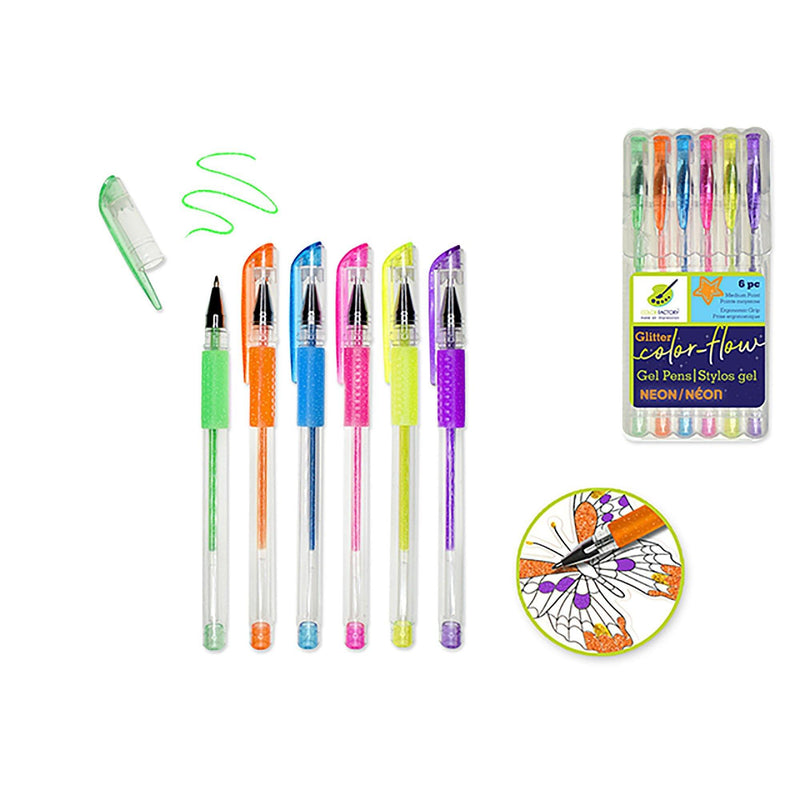 Neons Color Factory Tool: Color-Flow Glitter Gel Pen 'Living In Color' Premium - Dollar Max Dépôt