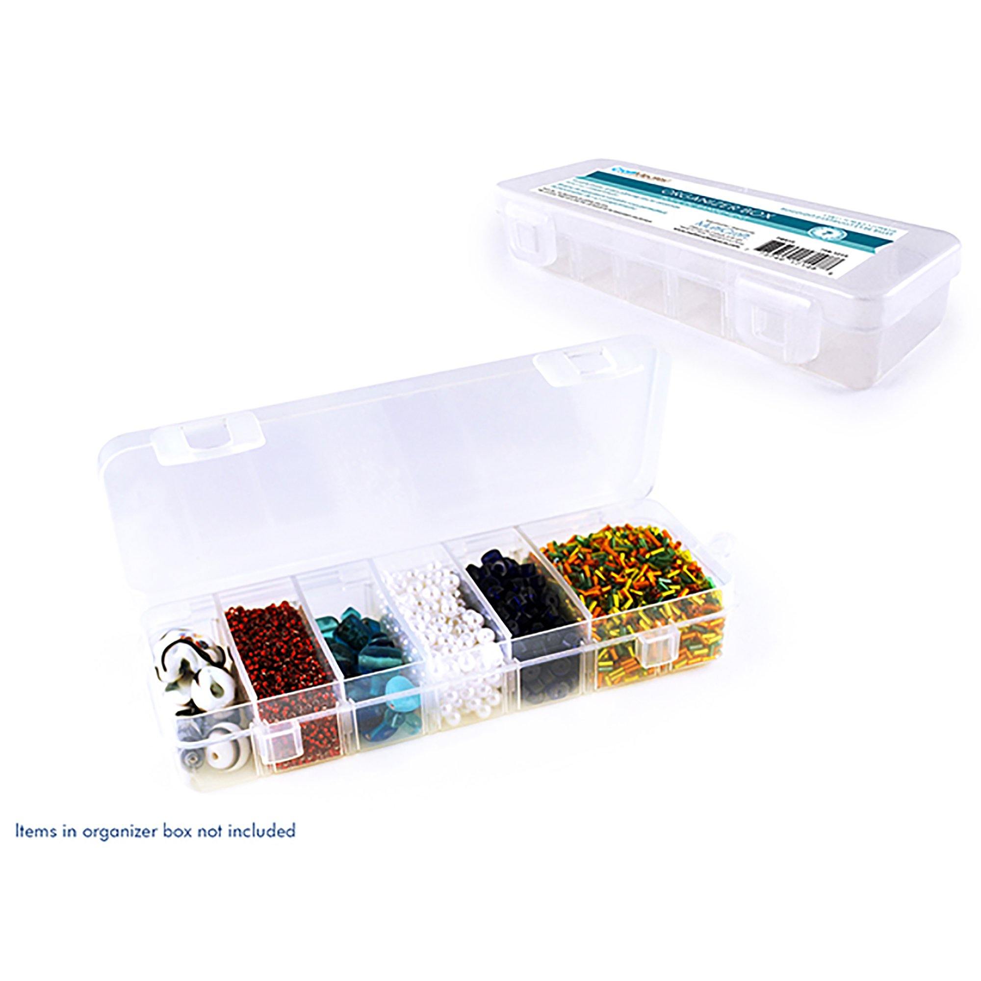 Craft / Bead Storage : 6.75"X2.25"X1 3 / 16" Organizer Box W / Lid+6 Dividers - Dollar Max Dépôt