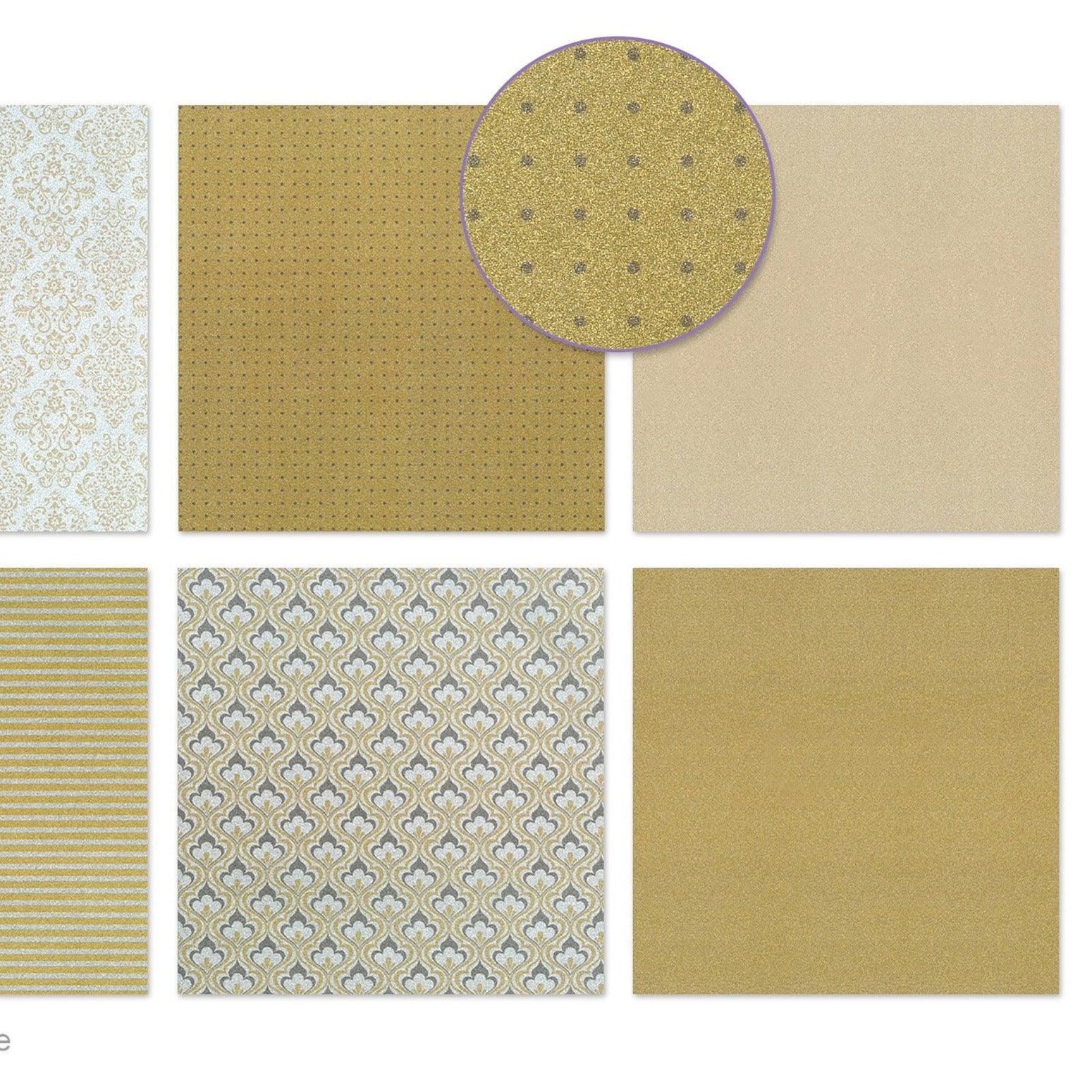 Scrapbook Paper 12in X12in Glam Glitter Cardstock 190gsm 4ea X 6 color Gold Medley - Dollar Max Depot