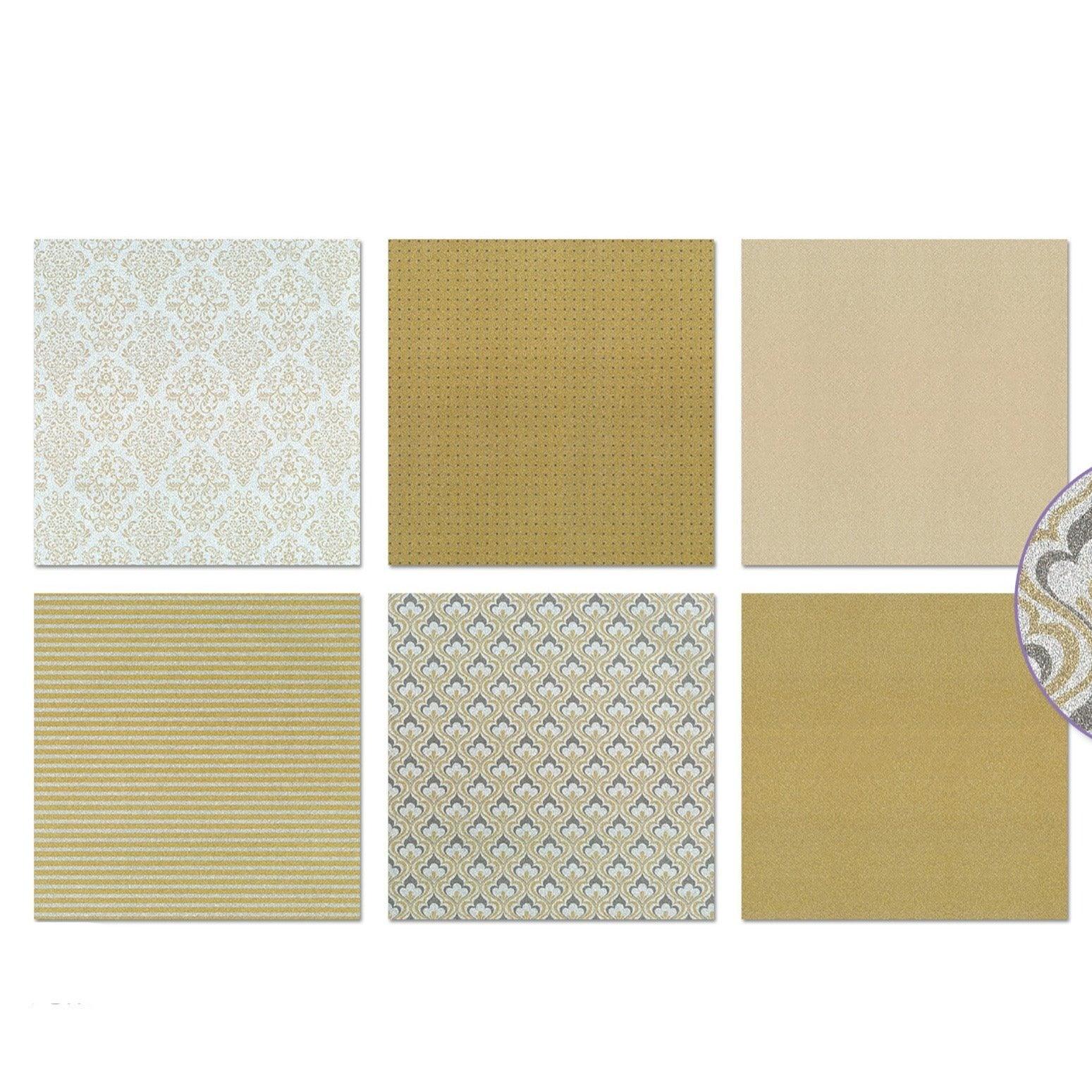Scrapbook Paper 6in X6in Glam Glitter Cardstock 190gsm Gold Medley - Dollar Max Depot