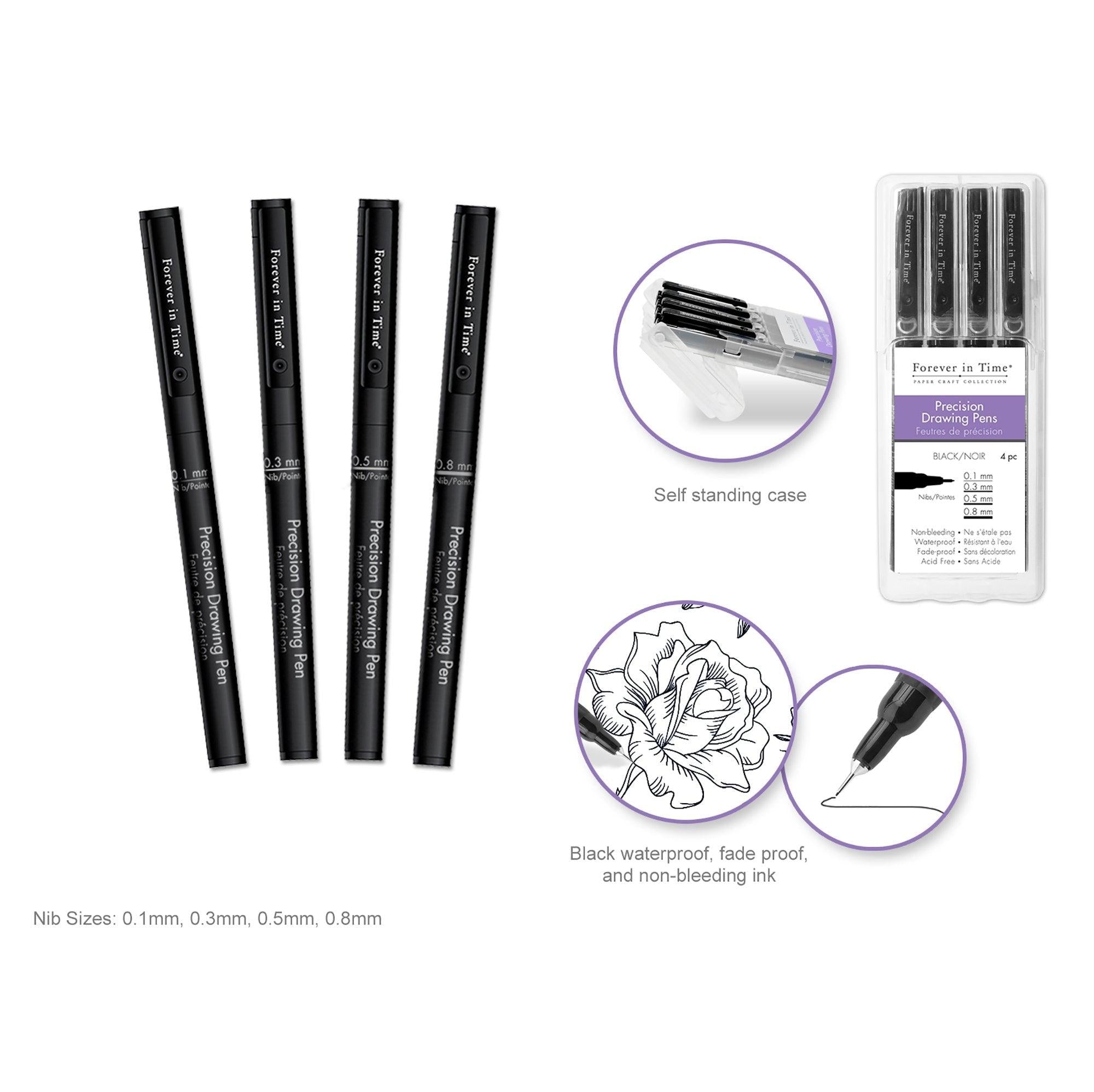 Paper Craft Writer Black Ink Precision Drawing Pen Value Case 4pc Asst - Dollar Max Depot