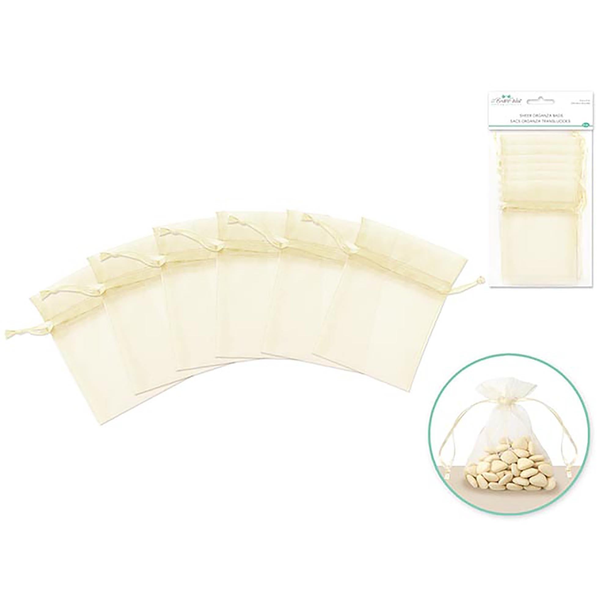 Ivory A Brides Wish: 3"X4" Organza Bags X6 Sheer W/Ribbon String - Dollar Max Dépôt