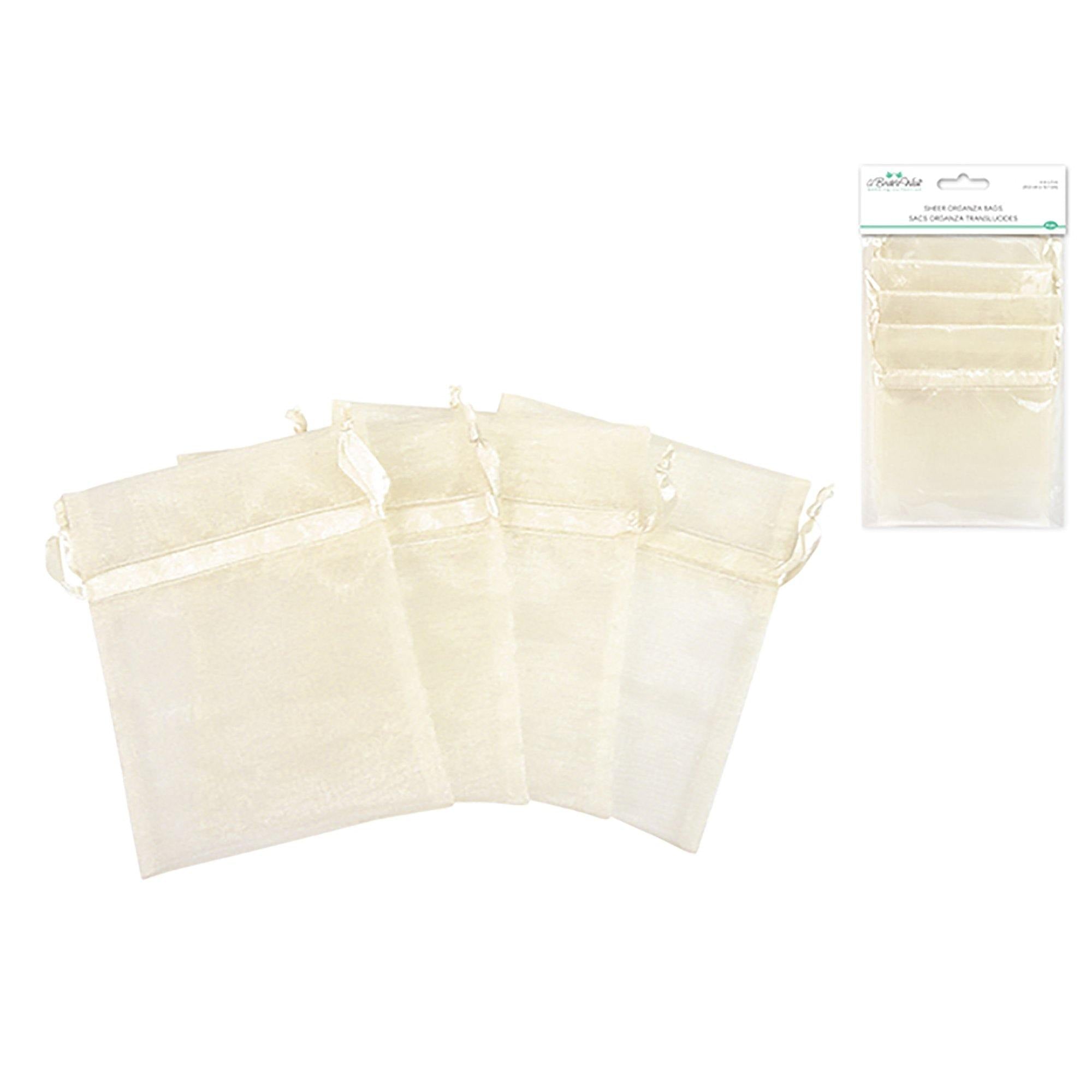 Ivory A Brides Wish: 4"X5" Organza Bags X4 Sheer W/Ribbon String - Dollar Max Dépôt