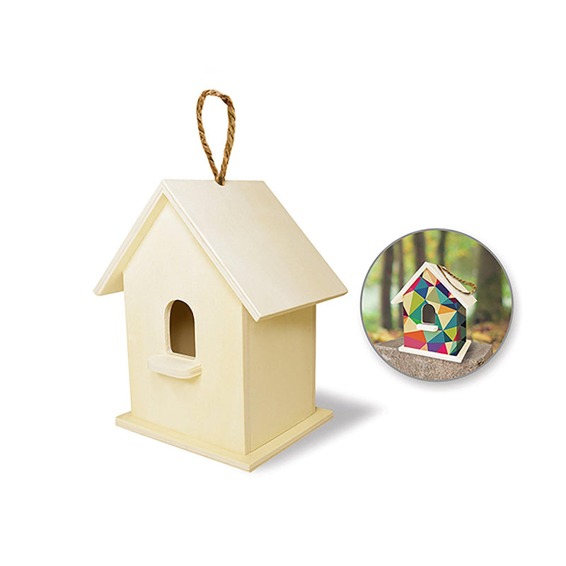 Standard W/Stoop Wood Craft: 6"-6.5" Birdhouse W/Jute Hanger - Dollar Max Dépôt