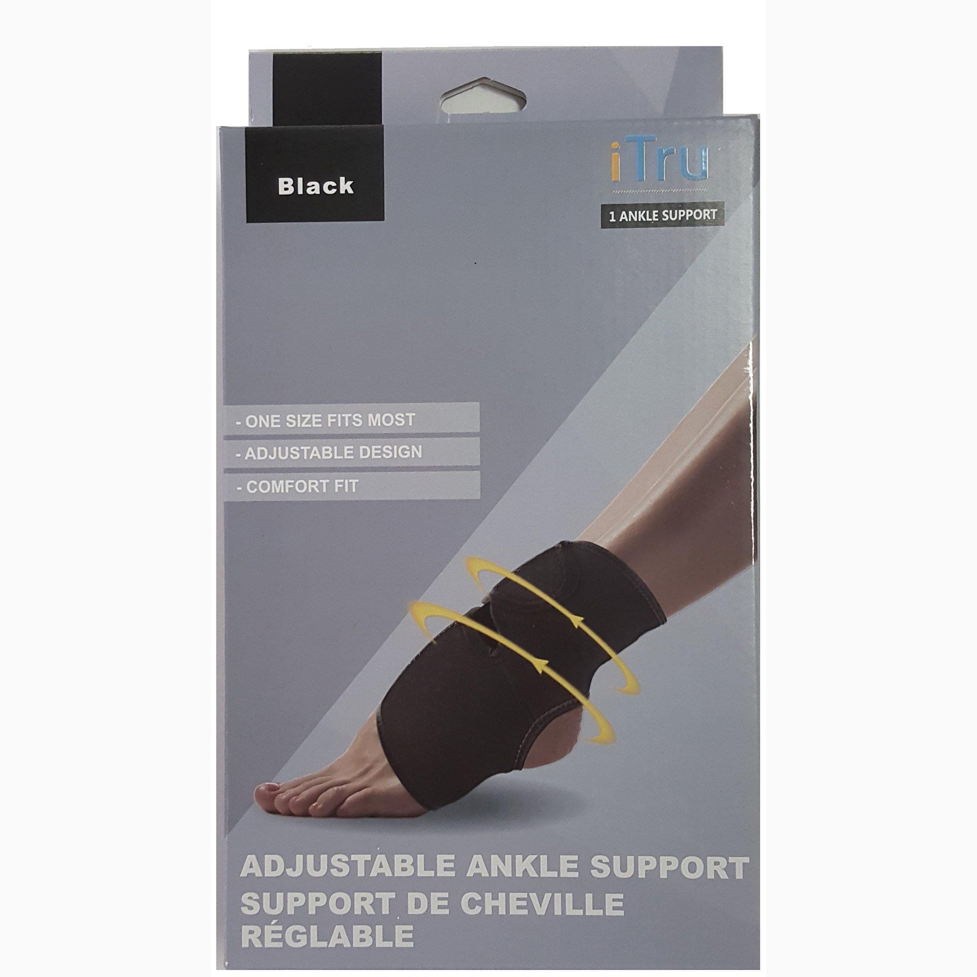 Adjustable Ankle Support - With Velcro Enclosures - Black - Neoprene Stretchable Material - Dollar Max Depot