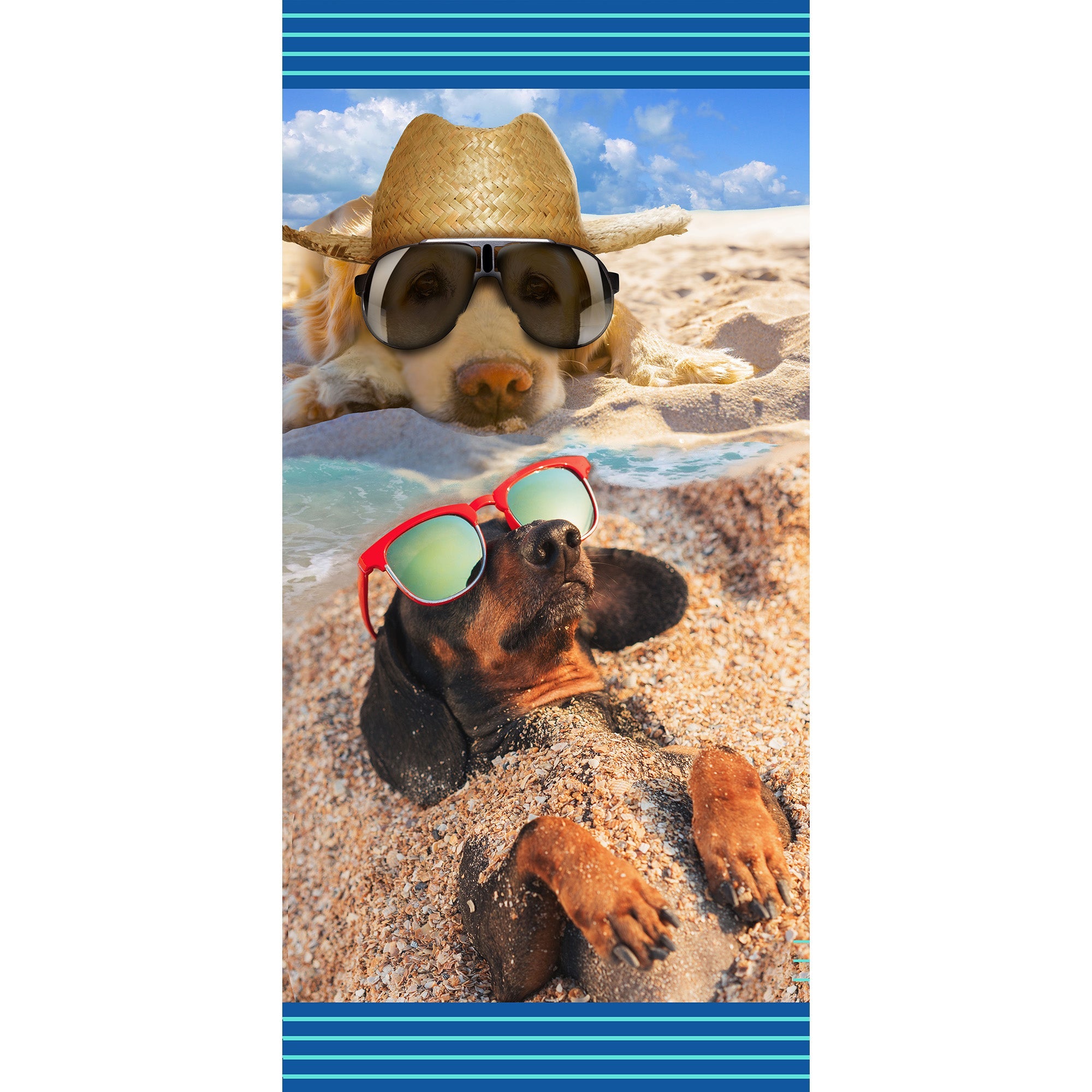 Beach Towel Beach Dogs  Front: 100%  Polyester Backing: 100% Cotton 28x58in  71x147cm