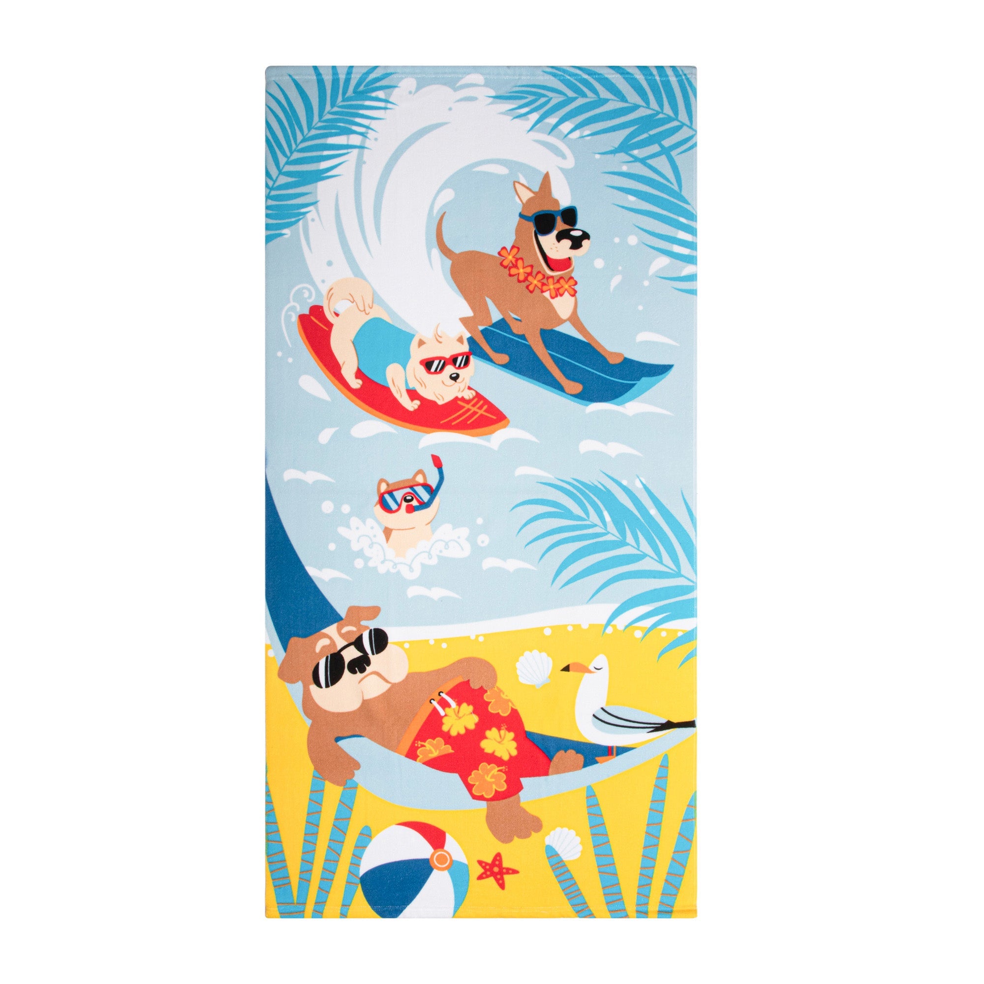 Beach Towel Dogs on Holidays 100% Polyester for Kids 27x54in  69x137cm