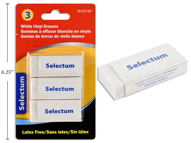 Selectum 3 Erasers White Vinyl Latex Free 2x0.8x0.7in