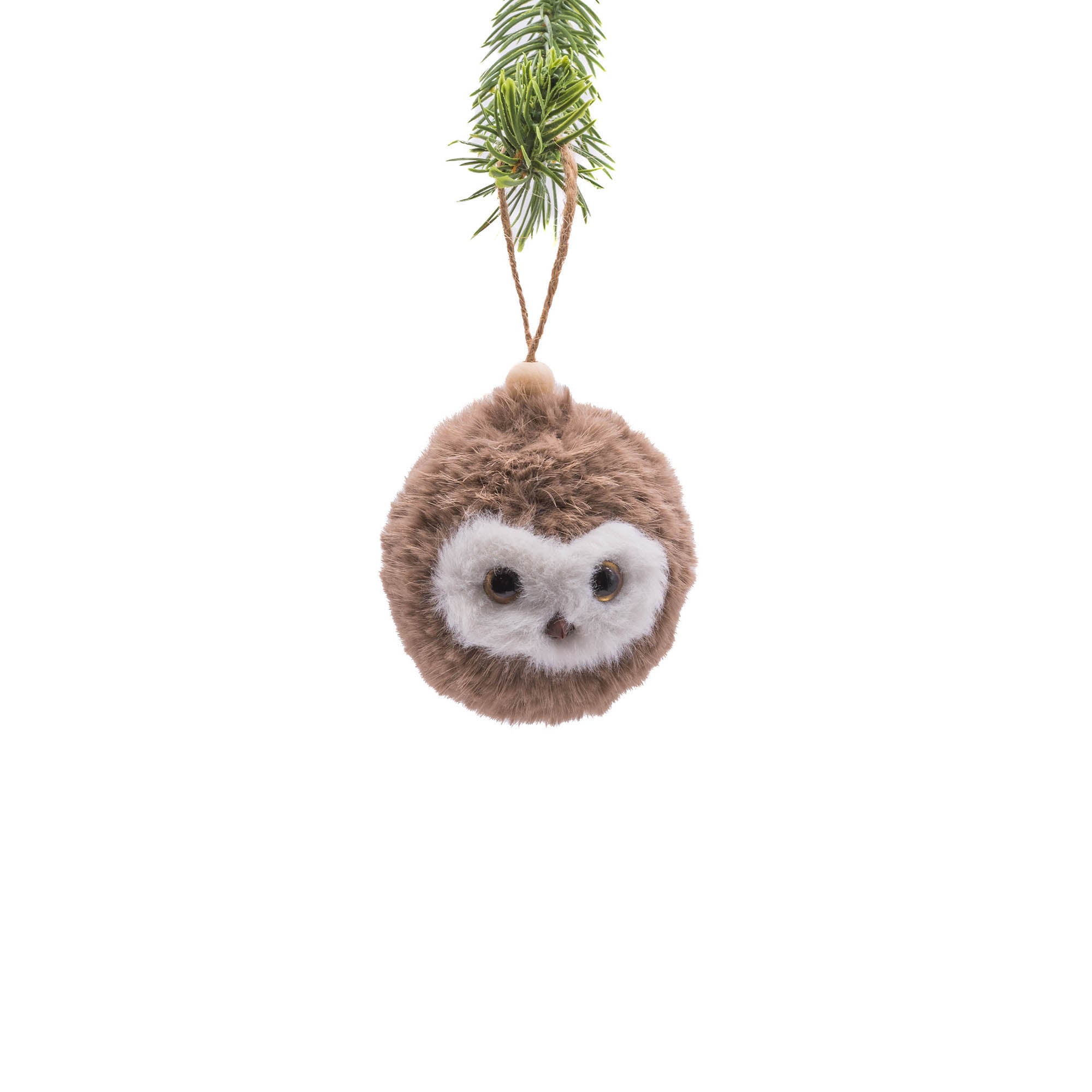 Brown Cloth Hanging Owl Ornament 3in