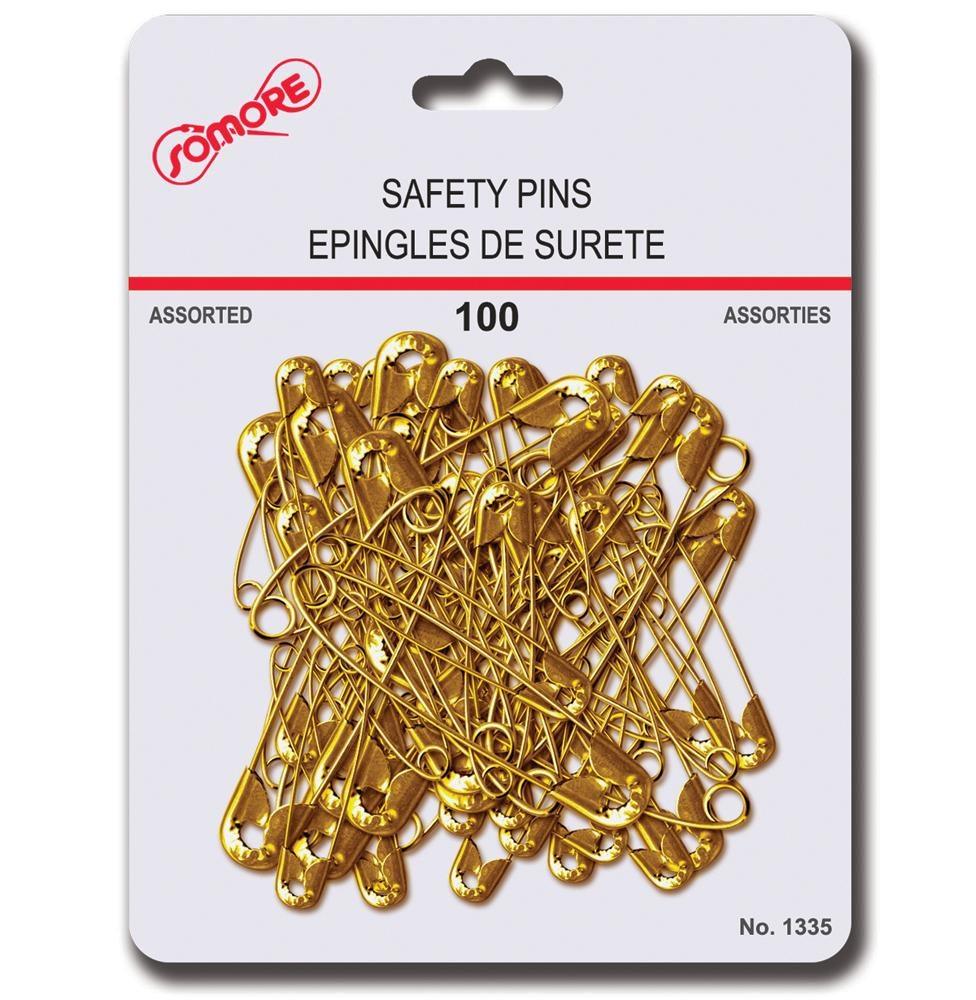 Safety Pins 100 Asst. Brass - Dollar Max Depot