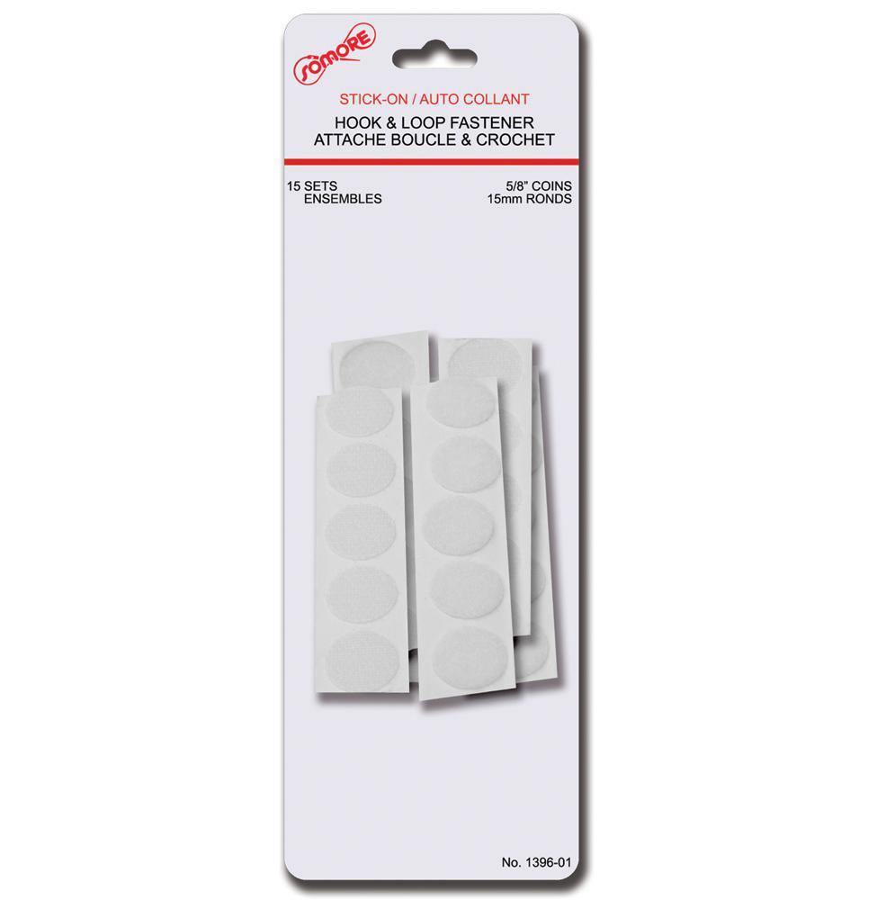Hook & Loop Fastener - 15 Stick-On White - 5/8" Coins - Dollar Max Depot