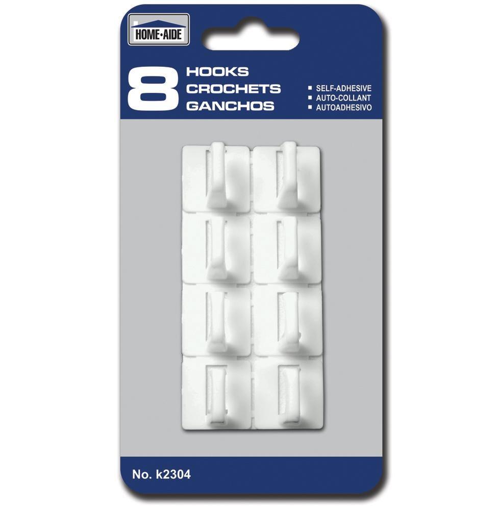 Homeaide 8 White Plastic Self-adhesive Hooks 1in