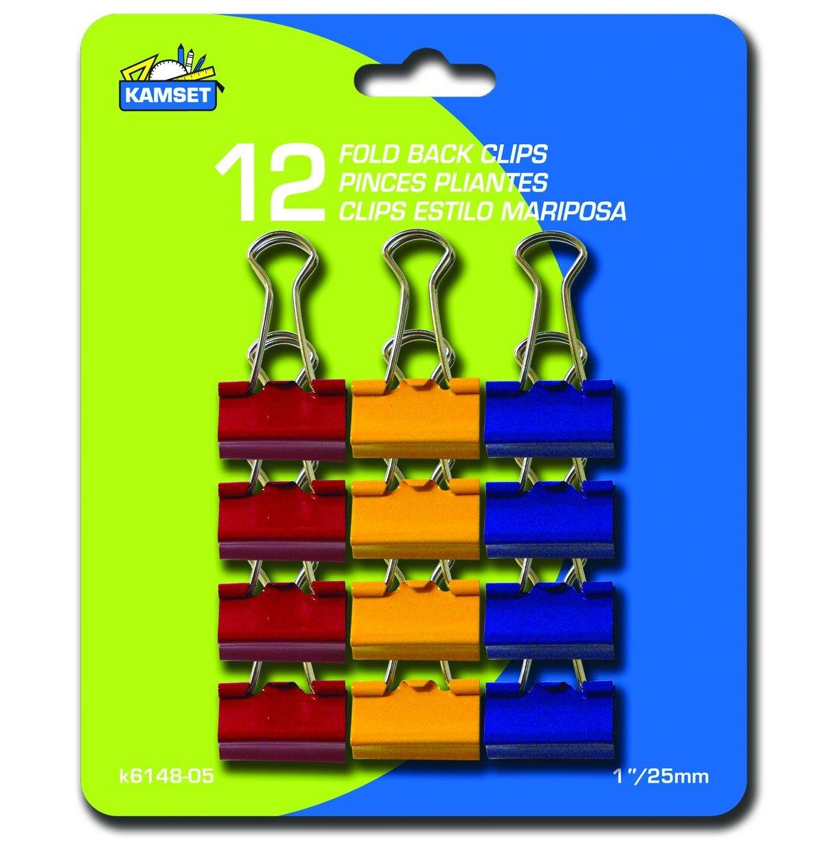 12 Coloured Fold-Back Clips 1" - Dollar Max Depot