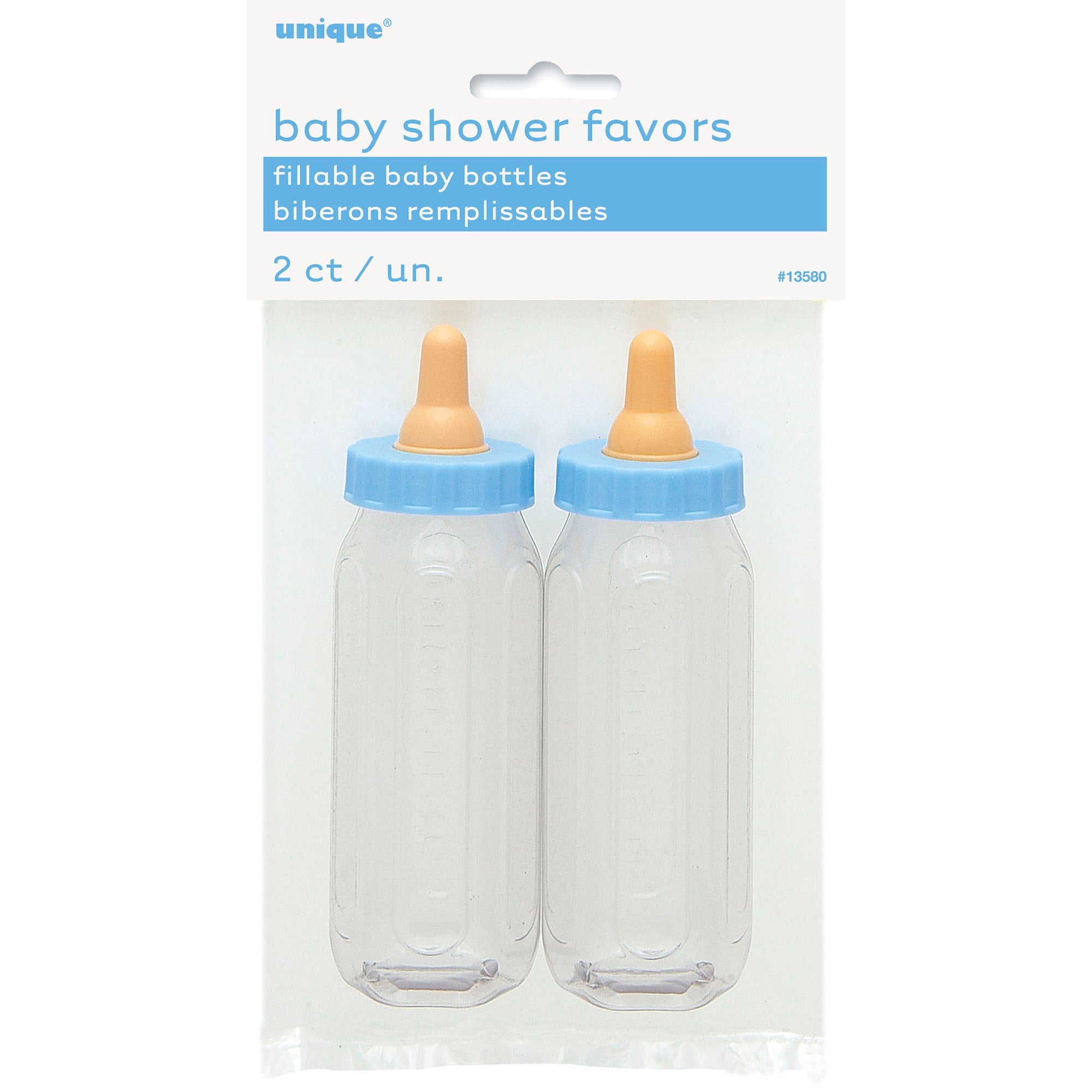 Baby Shower 2 Fillable Blue Plastic Baby Bottles 5in 